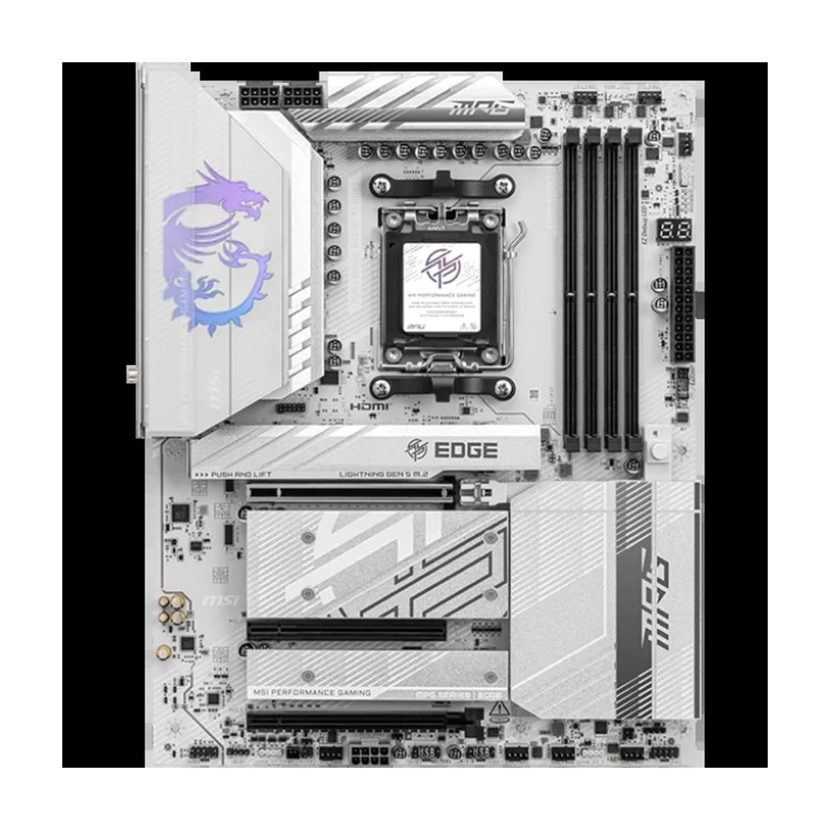 Материнская плата MSI MPG B850 EDGE TI WIFI, AM5, AMD B850, 4xDDR5, 4xSATA, 4xM.2, 1xPCIe 5.0 x16, HDMI, 1x5Gb LAN, USB Type-C, 2x3.5 мм, 7.1, ATX