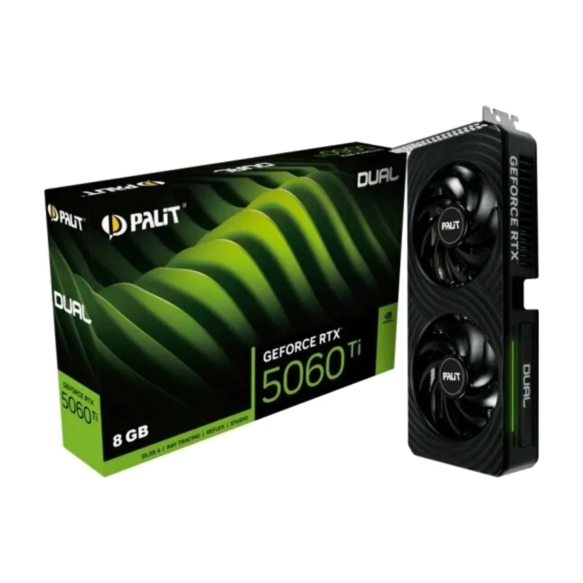 Видеокарта Palit GeForce RTX 5060 Ti DUAL OC, 8 GB GDDR7, 128 bit, 3xDisplayPort, HDMI, GPU 2407 MHz