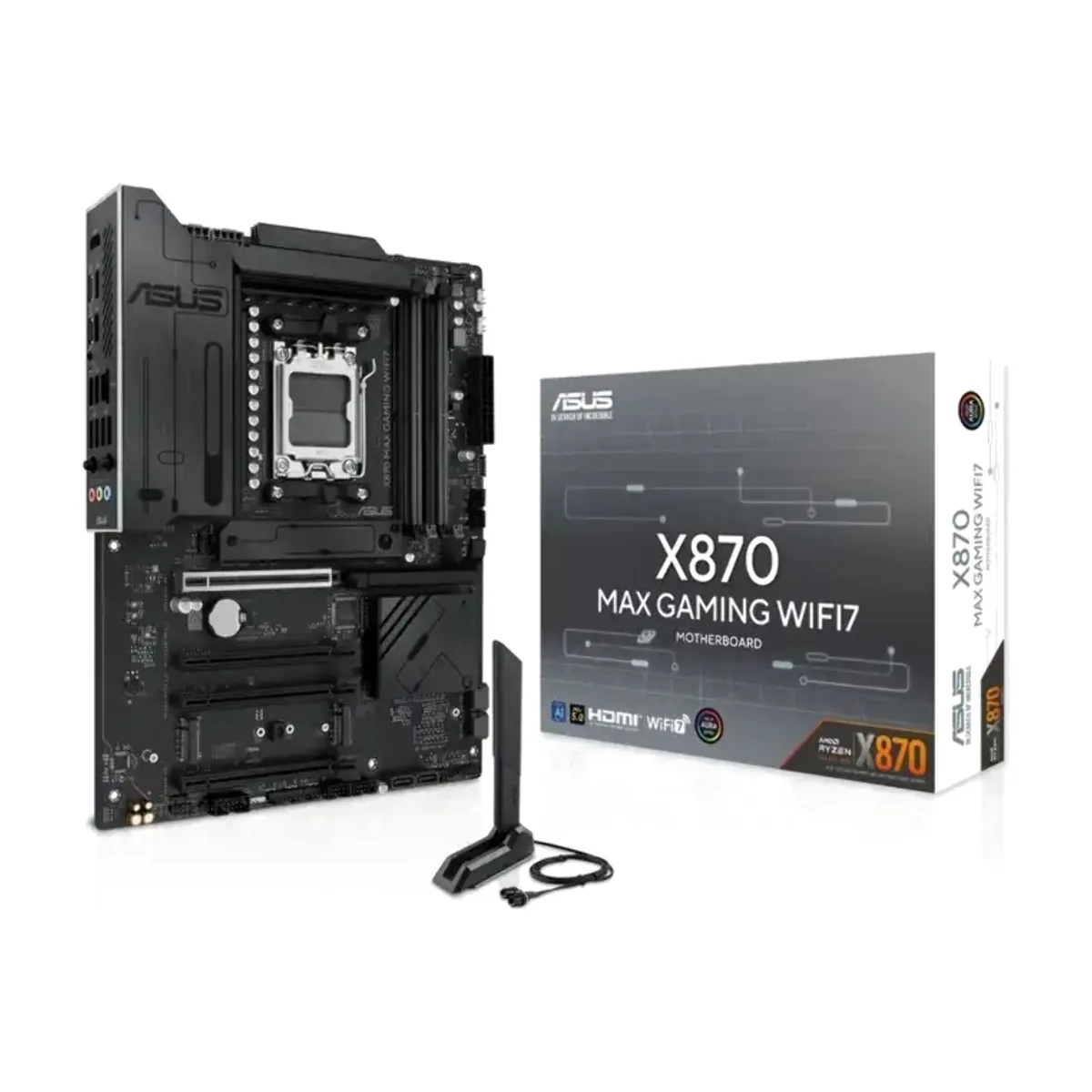 Материнская плата ASUS X870 MAX GAMING WIFI7, AM5, AMD X870, 4xDDR5, 4xSATA, 3xM.2, 1xPCIe 5.0 x16, 2xPCIe 4.0 x16, 1xPCIe x1, HDMI, 1x2.5Gb LAN, USB Type-C, 3x3.5 мм, 7.1, ATX