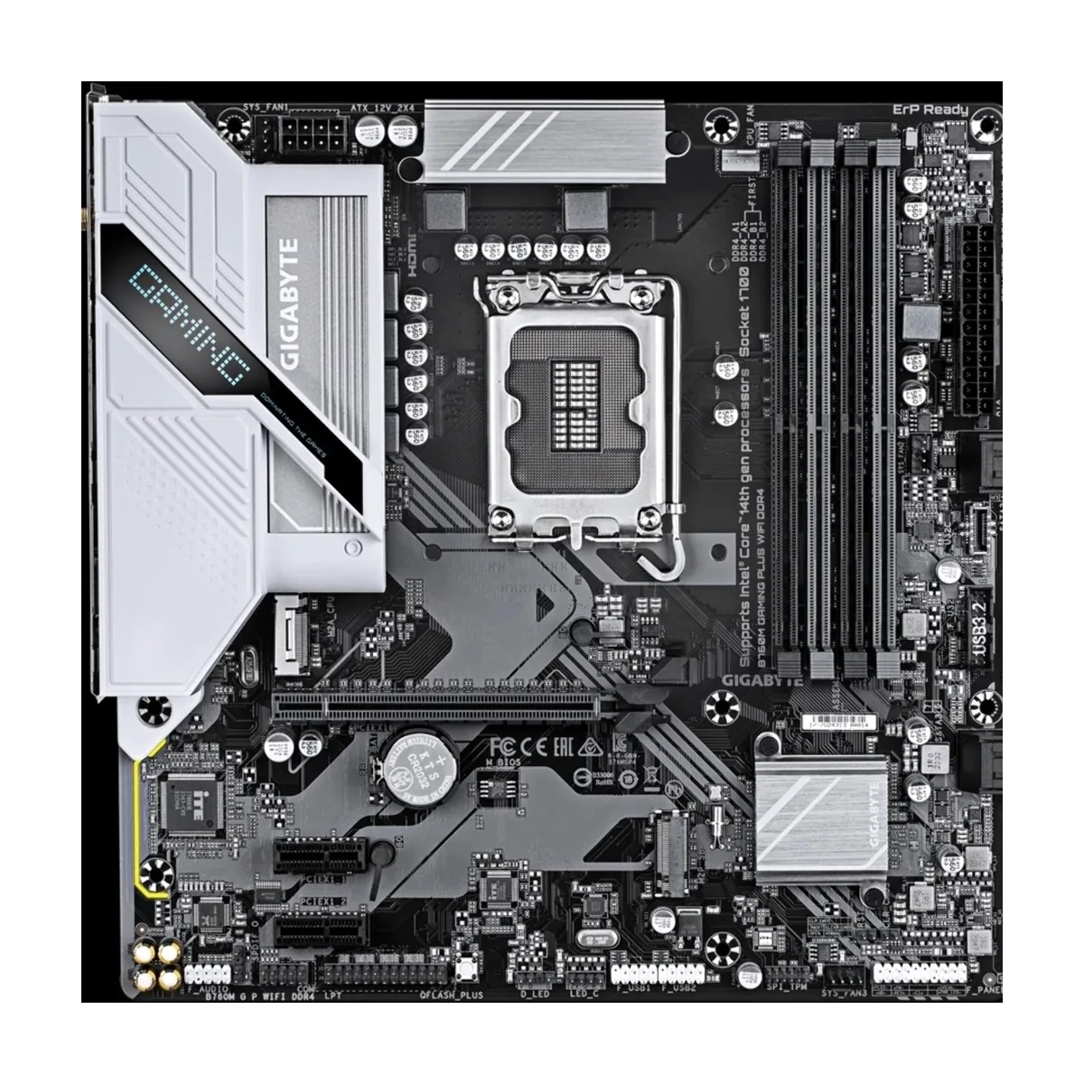 Материнская плата GIGABYTE B760M GAMING PLUS WIFI DDR4, LGA1700, Intel B760, 4xDDR4, 4xSATA, 2xM.2, 1xPCIe 4.0 x16, DisplayPort, HDMI, 1x1Gb LAN, USB, 3x3.5 мм, 7.1, microATX