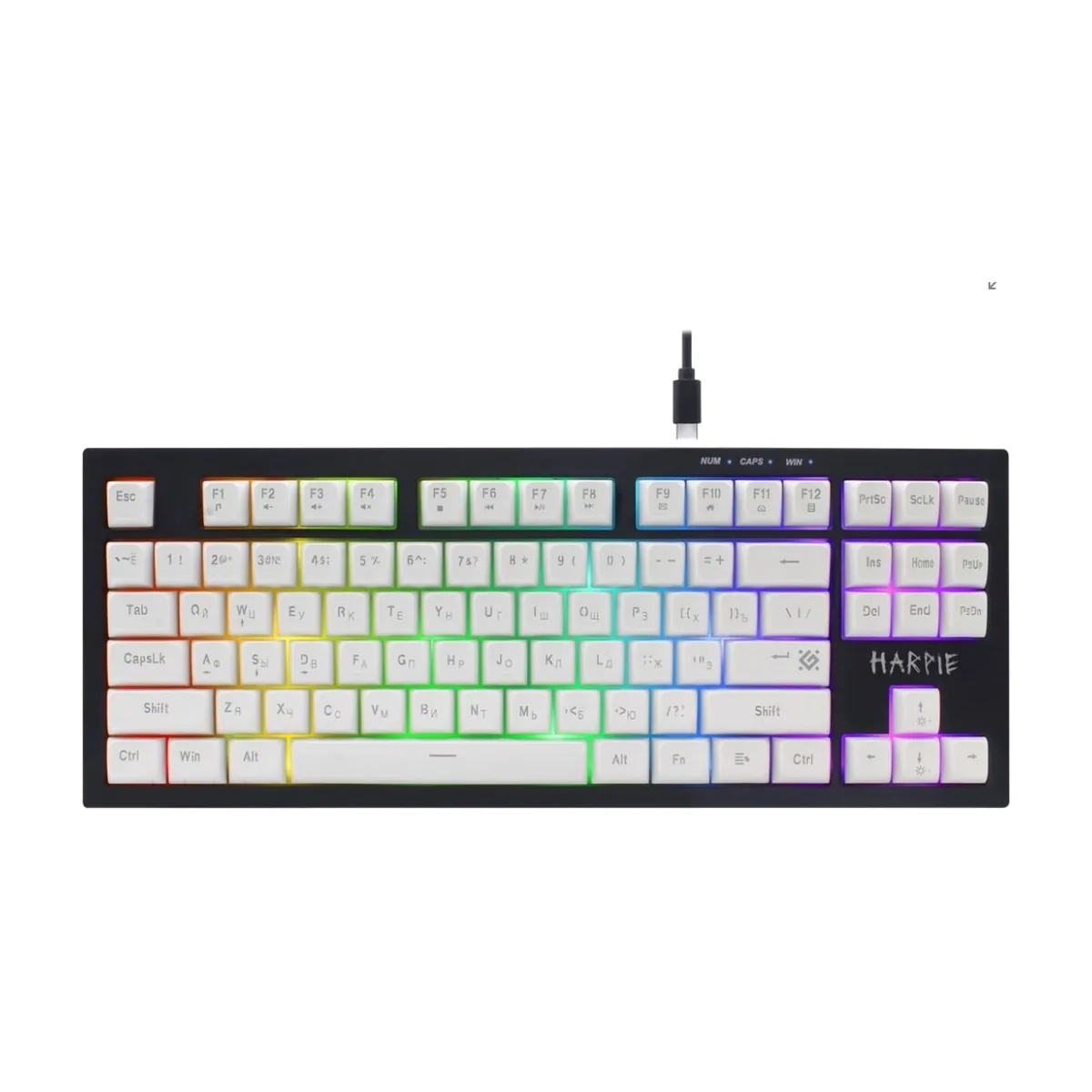 Клавиатура проводная игровая Defender Harpie GK-401 RU,чер/бел,87кн+FN,радуж,1.5м
