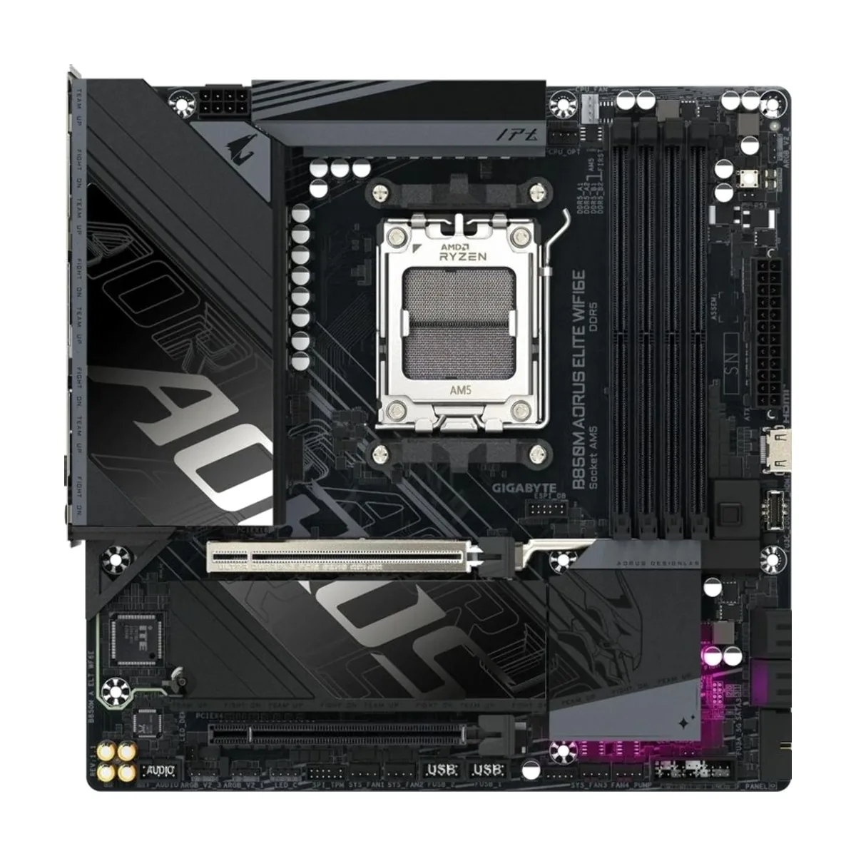 Материнская плата Gigabyte B850M AORUS ELITE WIFI6E, AM5, AMD B850, 4xDDR5, 4xSATA, 2xM.2, 1xPCIe 5.0 x16, 1xPCIe 3.0 x4, DisplayPort, 1x2.5Gb LAN, USB Type-C, 2x3.5 мм, 7.1, microATX