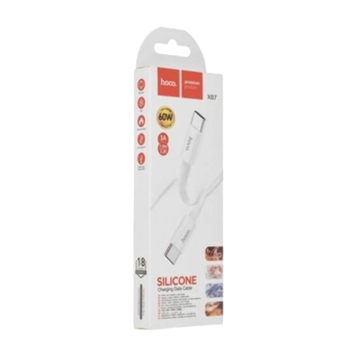 Кабель HOCO (6931474783264) силикон 1м USB 3.0A PD 60W для Type-C Type-C белый 1 м