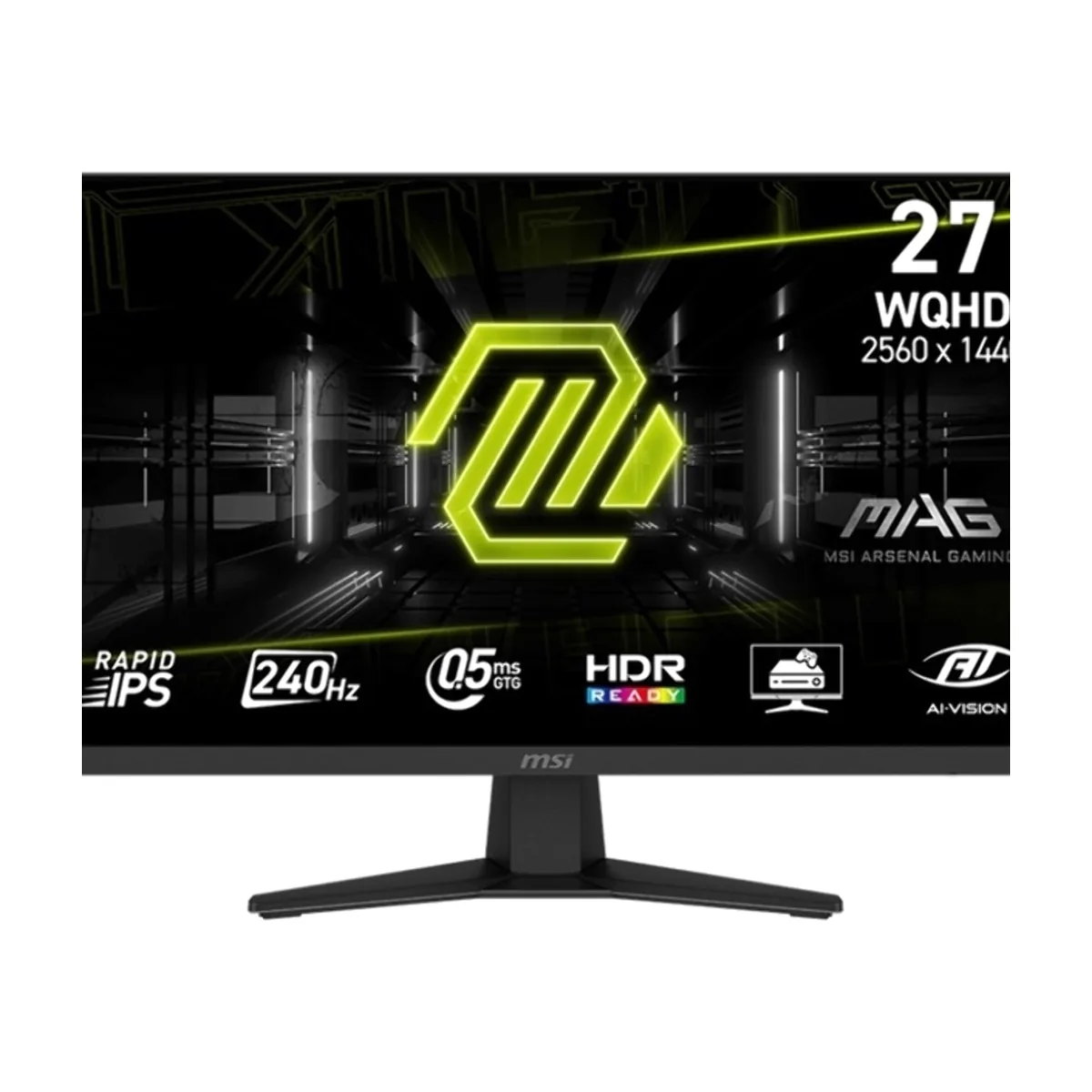 Монитор 27" MSI MAG 274QF X24 Rapid IPS 2560x1440, 240 Гц, 0.5 мс (GtG), 16:9, 250 кд/м², HDMI 2.0b (x2), DisplayPort 1.4a, Flicker Free, Low Blue Light, стабилизатор черного цвета, HDR Ready, CEC, трехсторонний безрамочный дизайн, регулировка наклона, черный