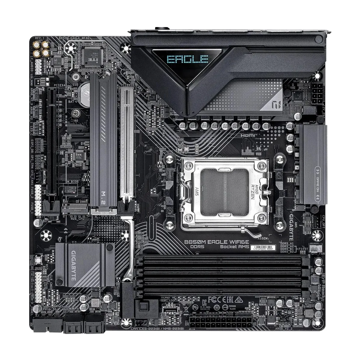 Материнская плата GIGABYTE B850 EAGLE WIFI6E, AM5, AMD B850, 4xDDR5, 4xSATA, 3xM.2, 1xPCIe 5.0 x16, DisplayPort, HDMI, 1x1Gb LAN, USB Type-C, Wi-Fi 6E, Bluetooth, 3x3.5 мм, 7.1, ATX