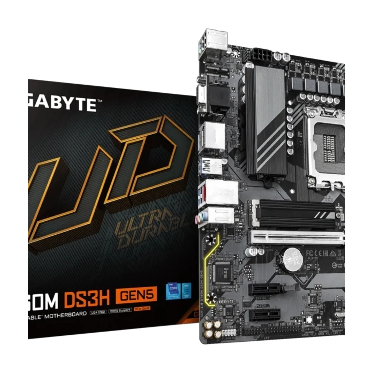 Материнская плата Gigabyte B760M DS3H GEN5, LGA 1700, Intel B760, 4xDDR5, 4xSATA, 2xM.2, 1xPCIe 5.0 x16, 2xPCIe 3.0 x1, 1xVGA, 1xHDMI, 2xDP, 1x2.5Gb LAN, 1xUSB-C 10Gbps, 3xUSB-A 5Gbps, 2xUSB-A 2.0, 1xPS/2, 3x3.5 мм, 7.1, mATX