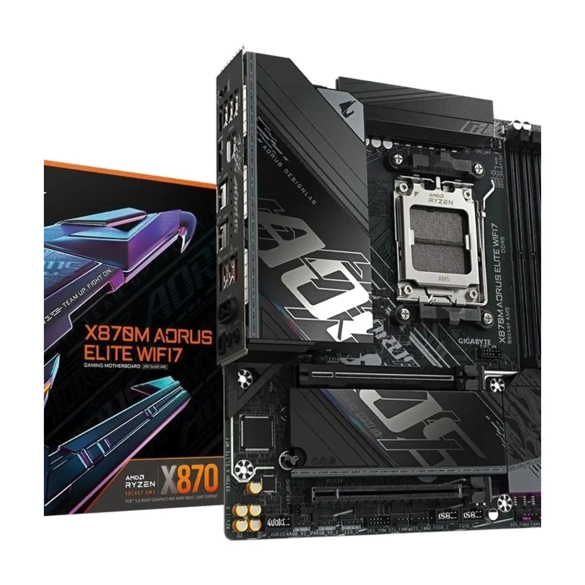 Материнская плата Gigabyte X870M AORUS ELITE WIFI7, AM5, AMD X870, 4xDDR5, 4xSATA, 4xM.2, 1xPCIe 5.0 x16, 1xPCIe 4.0 x4, 1xPCIe 3.0 x2, HDMI, 1x2.5Gb LAN, USB Type-C, 2x3.5 мм, 7.1, microATX