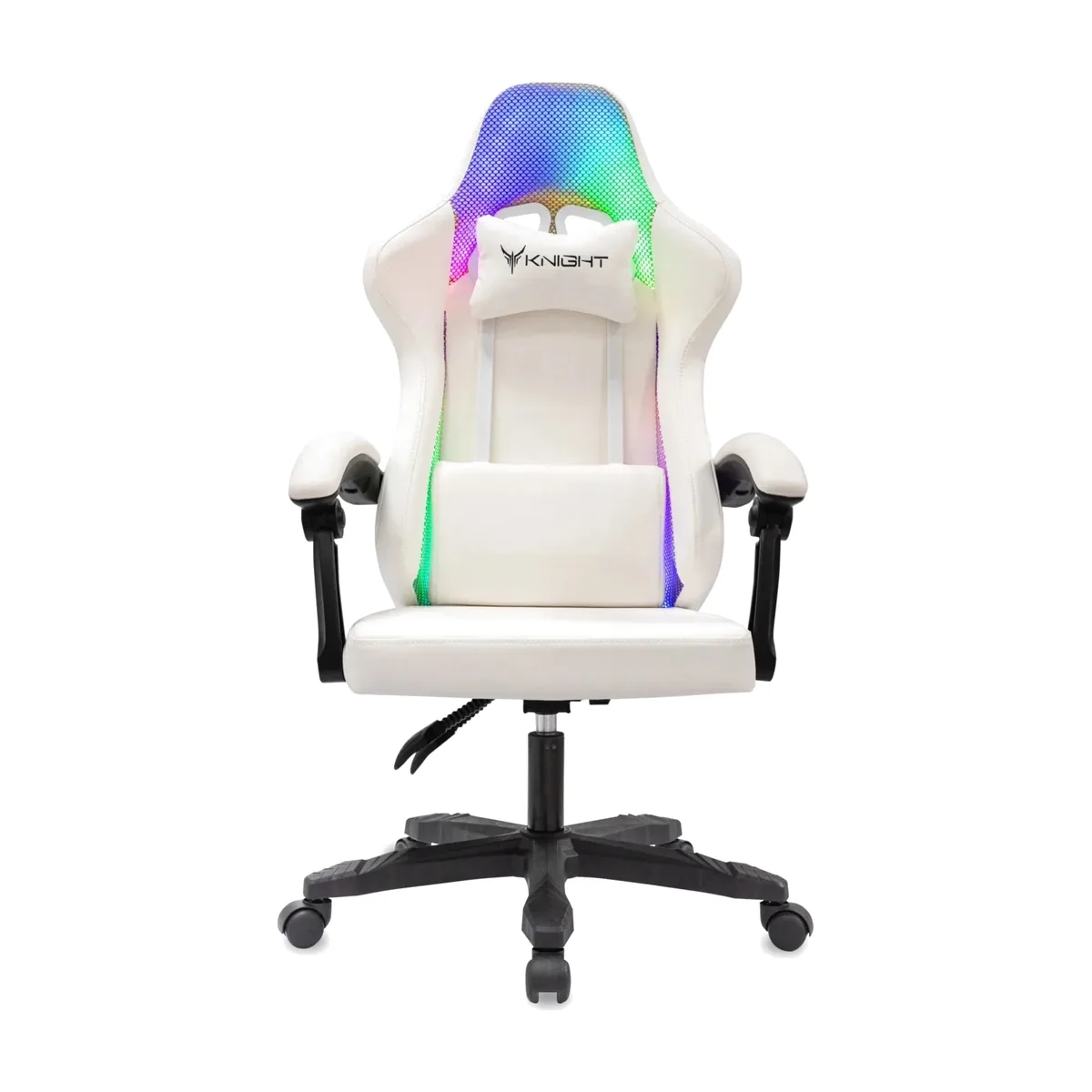 Кресло игровое Knight Wolf RGb белый эко.кожа/сетка, крестов. пластик