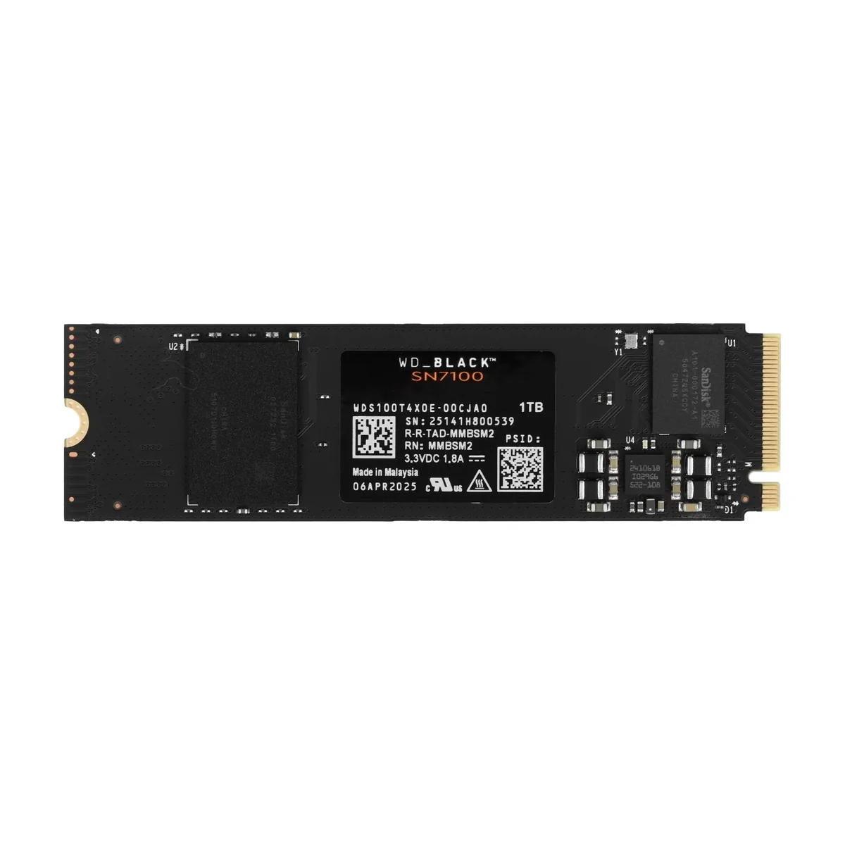 Накопитель SSD 1Tb WD черный SN7100, M.2 2280, PCI-E 3x4, R/W - 7250/6900 Mb/s 3D-NAND TLC