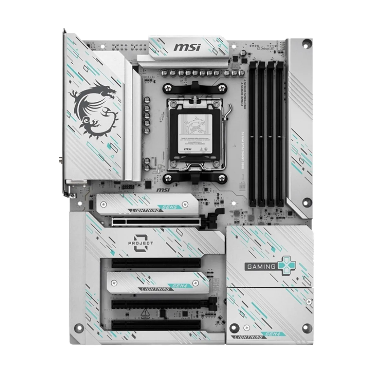 Материнская плата MSI B850 GAMING PLUS WIFI PZ, AM5, AMD B850, 4xDDR5, 4xSATA, 3xM.2, 1xPCIe 5.0 x16, 1xPCIe 4.0 x4, 2xPCIe 3.0 x1, 1xDP, 1x5Gb LAN, Wi-Fi 7, Bluetooth 5.4, 2xUSB-C 10Gbps, 1xUSB-C 5Gbps, 1xUSB-A 10Gbps, 1xUSB-A 5Gbps, 4xUSB-A 2.0, 3x3.5 мм, 7.1, ATX
