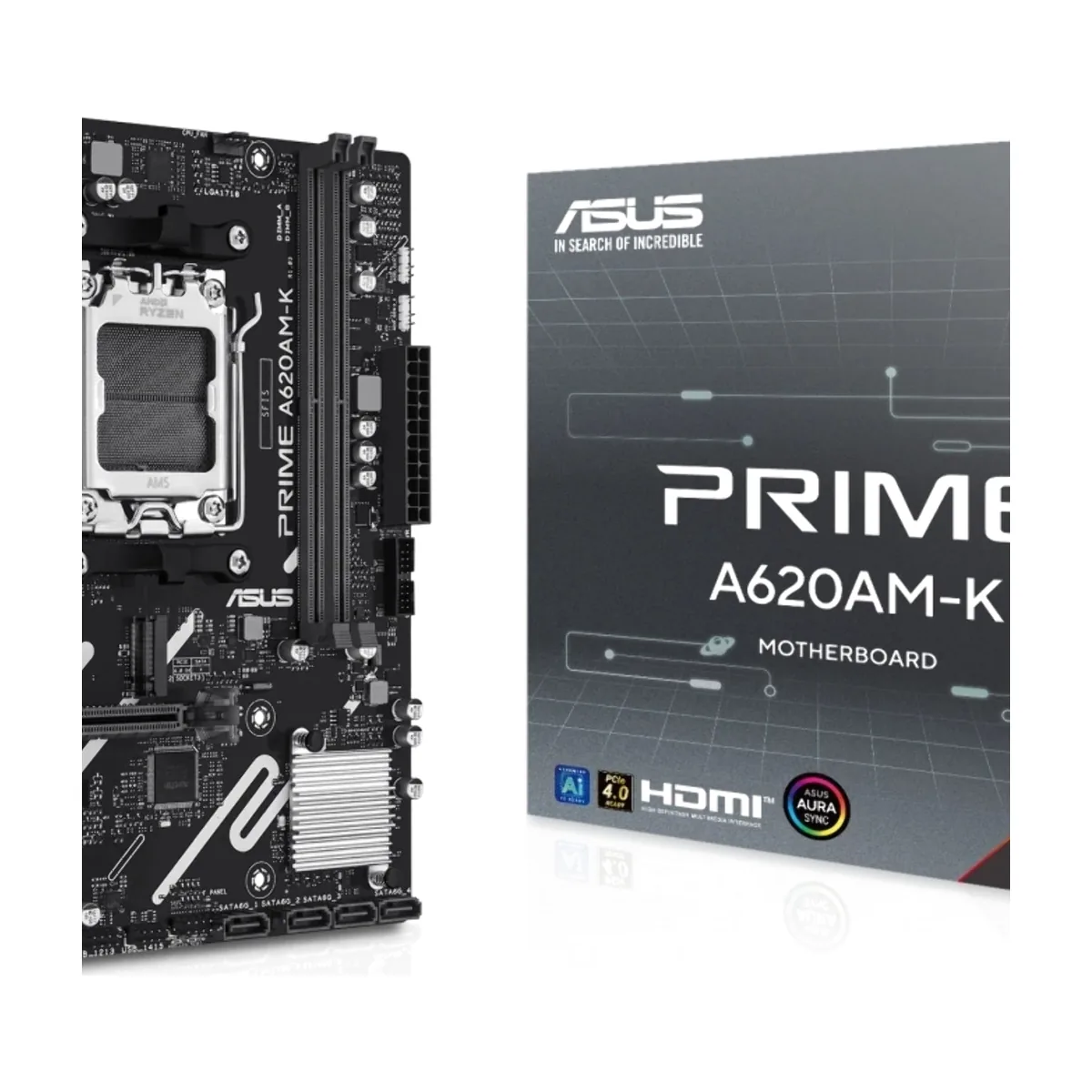 Материнская плата ASUS PRIME A620M-K, AM5, AMD A620, 2xDDR5, 4xSATA, 1xM.2, 1xPCIe 4.0 x16, 1xPCIe 3.0 x1, 1xHDMI, 1xDP, 1x1Gb LAN, 4xUSB-A 5Gbps, 2xUSB-A 2.0, 3x3.5 мм, 7.1, mATX