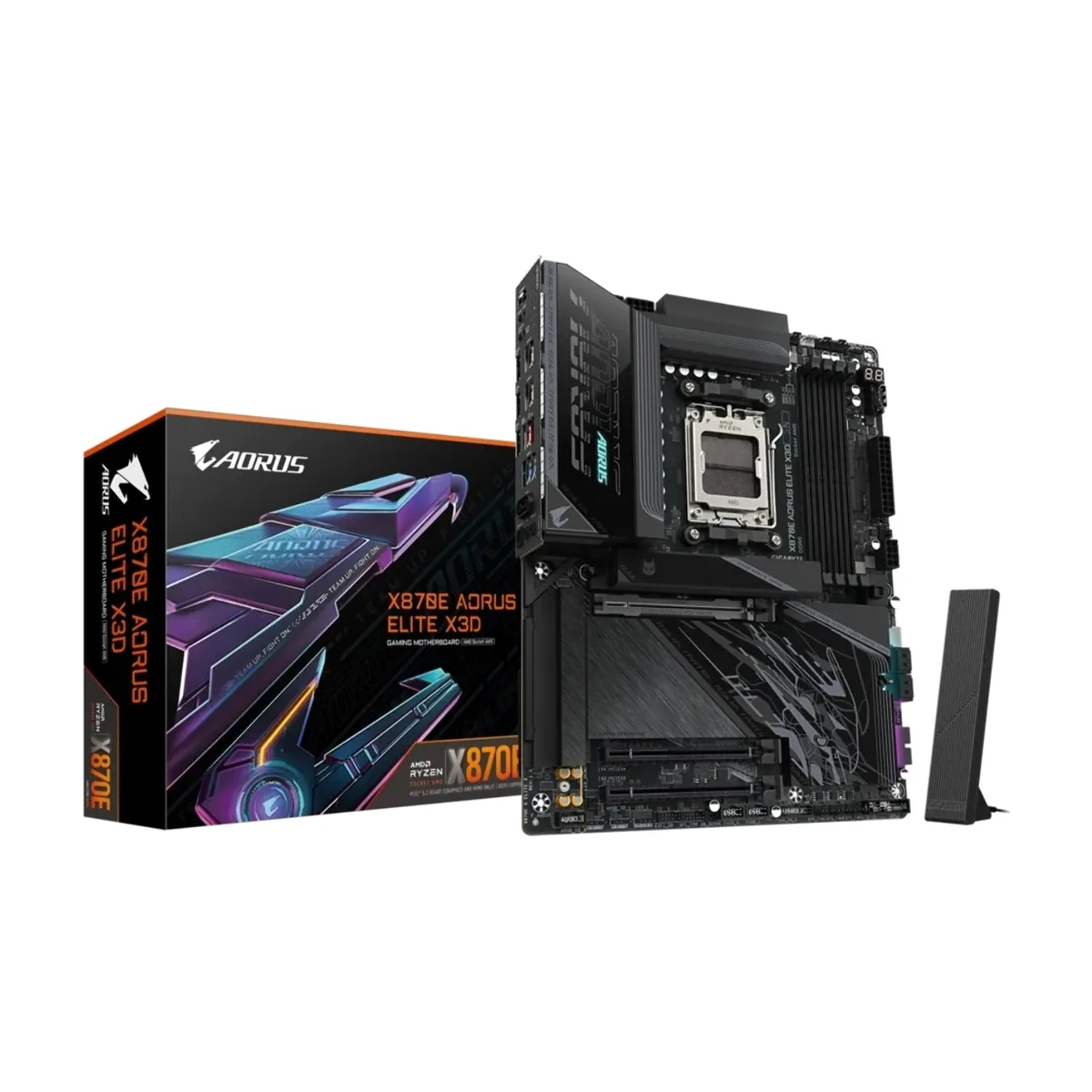 Материнская плата Gigabyte X870E AORUS ELITE X3D, AM5, AMD X870E, 4xDDR5, 4xSATA, 4xM.2, 1xPCIe 5.0 x16, 1xPCIe 4.0 x16, 1xPCIe 3.0 x16, 1xHDMI, 1x5Gb LAN, Wi-Fi 7, Bluetooth 5.4, 2xUSB-C 40Gbps (USB4), 1xUSB-C 10Gbps, 5xUSB-A 10Gbps, 3xUSB-A 5Gbps, 3x3.5 мм + S/PDIF оптический, 7.1, ATX