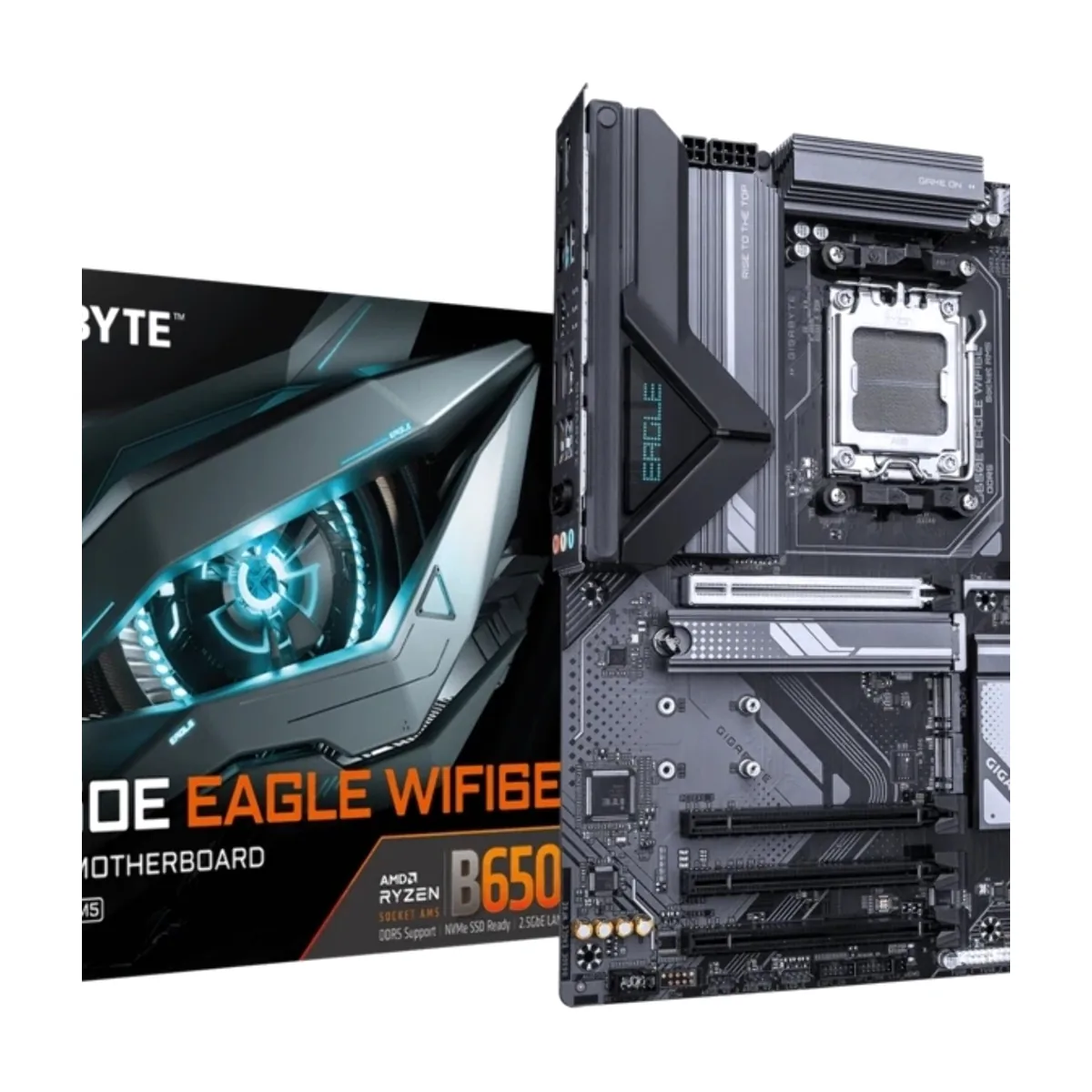 Материнская плата Gigabyte B650E EAGLE WIFI6E, AM5, AMD B650E, 4xDDR5, 4xSATA, 3xM.2, 1xPCIe 5.0 x16, 1xPCIe 4.0 x4, 2xPCIe 3.0 x1, 1xHDMI, 1xDP, 1x2.5Gb LAN, Wi-Fi 6E, Bluetooth 5.3, 1xUSB-C 5Gbps, 2xUSB-A 10Gbps, 2xUSB-A 5Gbps, 4xUSB-A 2.0, 1xPS/2, 3x3.5 мм, 7.1, ATX