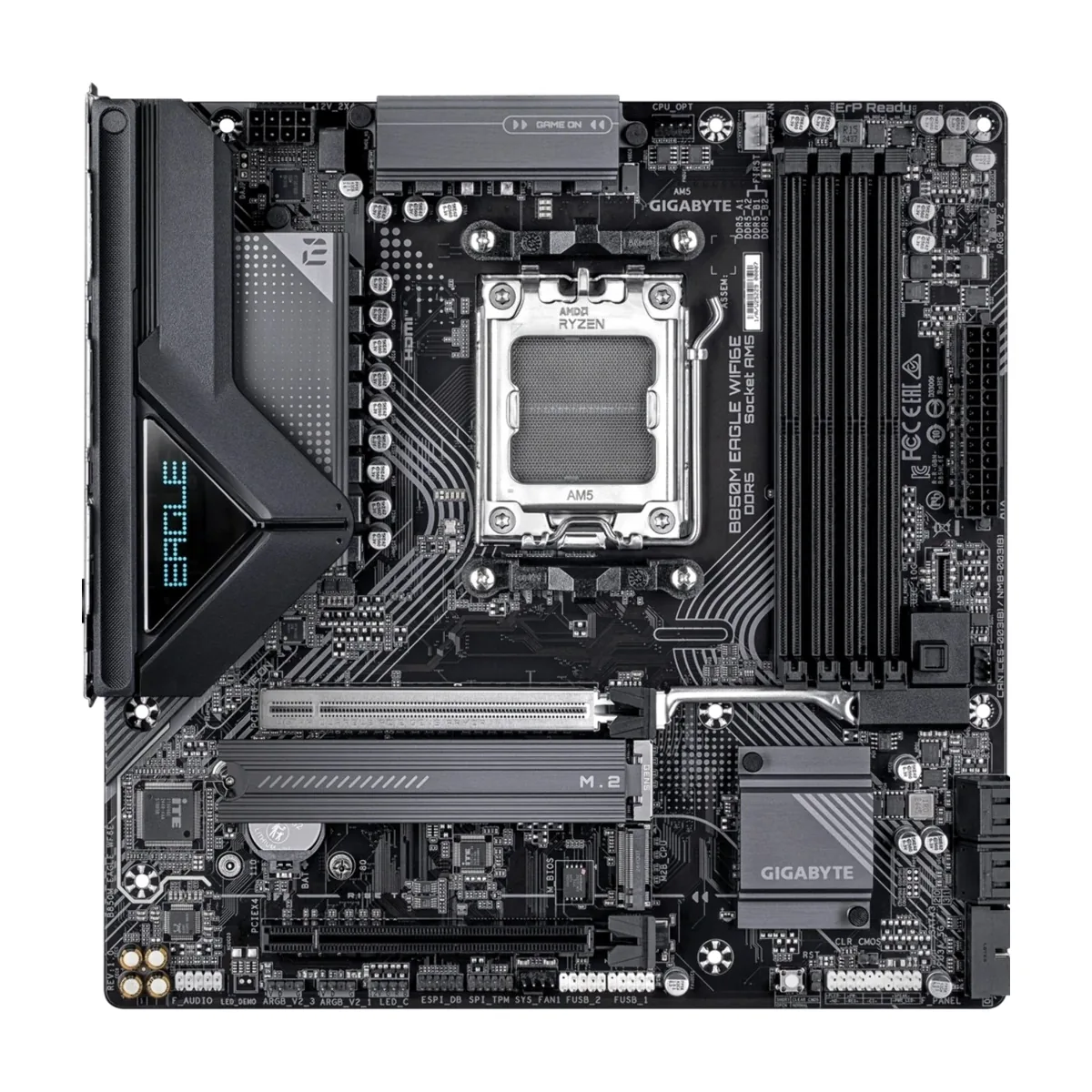 Материнская плата Gigabyte B850M EAGLE WIFI6E, AM5, AMD B850, 4xDDR5, 4xSATA, 2xM.2, 1xPCIe 5.0 x16, 1xPCIe 3.0 x16, 1xHDMI, 2xDP, 1x2.5Gb LAN, Wi-Fi 6E, Bluetooth 5.3, 1xUSB-C 10Gbps, 2xUSB-A 10Gbps, 2xUSB-A 5Gbps, 4xUSB-A 2.0, 1xPS/2, 3x3.5 мм, 7.1, mATX