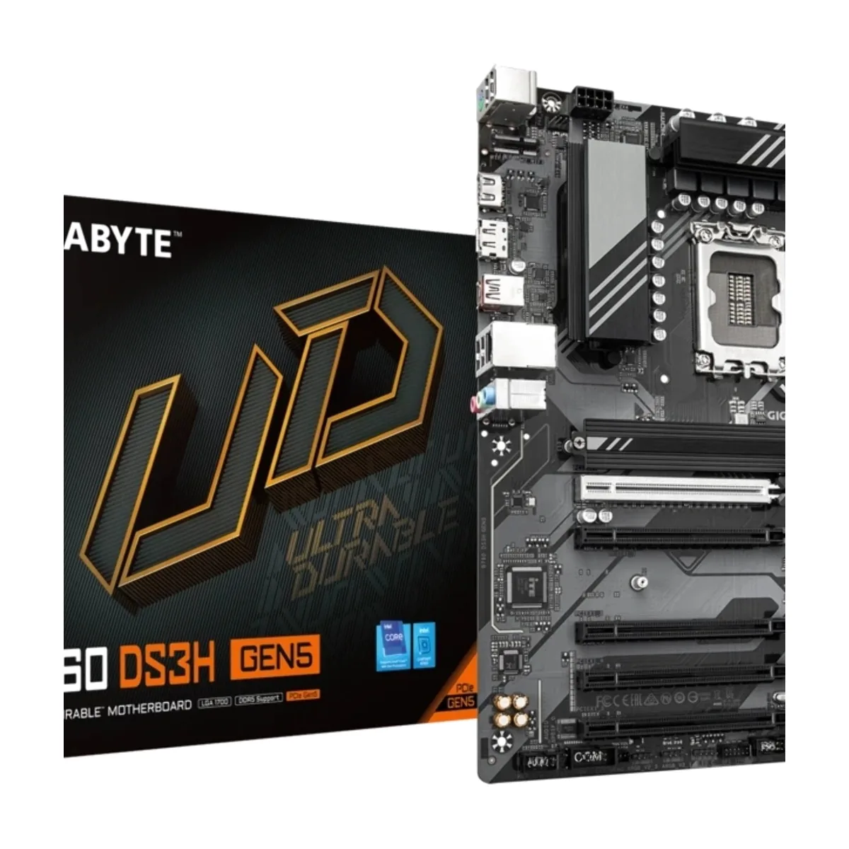 Материнская плата Gigabyte B760 DS3H GEN5, LGA 1700, Intel B760, 4xDDR5, 4xSATA, 2xM.2, 1xPCIe 5.0 x16, 4xPCIe 3.0 x16, 1xHDMI, 1xDP, 1x1Gb LAN, 1xUSB-C 20Gbps, 1xUSB-A 10Gbps, 4xUSB-A 2.0, 1xPS/2, 3x3.5 мм, 7.1, ATX