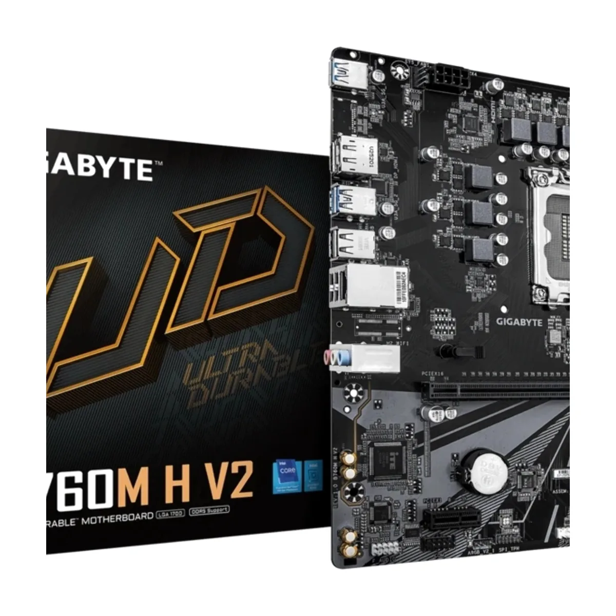 Материнская плата Gigabyte B760M H V2, LGA 1700, Intel B760, 2xDDR5, 4xSATA, 1xM.2, 1xPCIe 4.0 x16, 1xPCIe x1, 1xHDMI, 1xDP, 1x1Gb LAN, 3xUSB-A 5Gbps, 4xUSB-A 2.0, 3x3.5 мм, 7.1, mATX