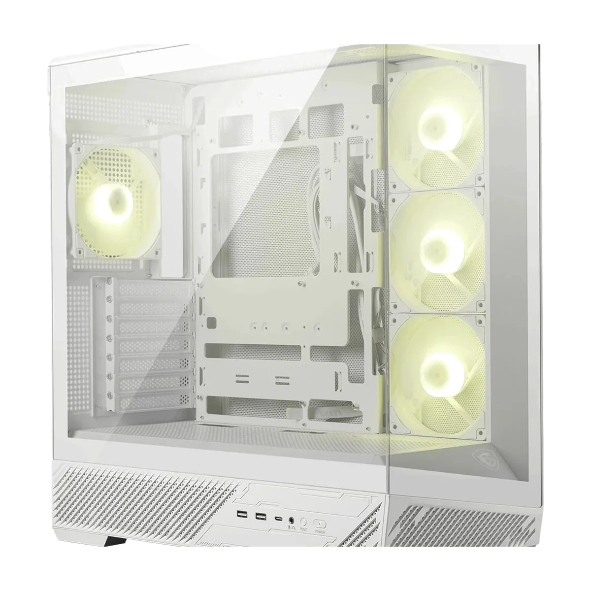Компьютерный корпус MSI MAG PANO 130R PZ White 2xUSB 3.2 Gen 1, 1xUSB 3.2 Gen2 Type-C, 3x120мм ARGB Reverse Blade Fan, 1x120мм ARGB Fan, 1 to 3 Fan PWM Splitter, Tempered Glass Window