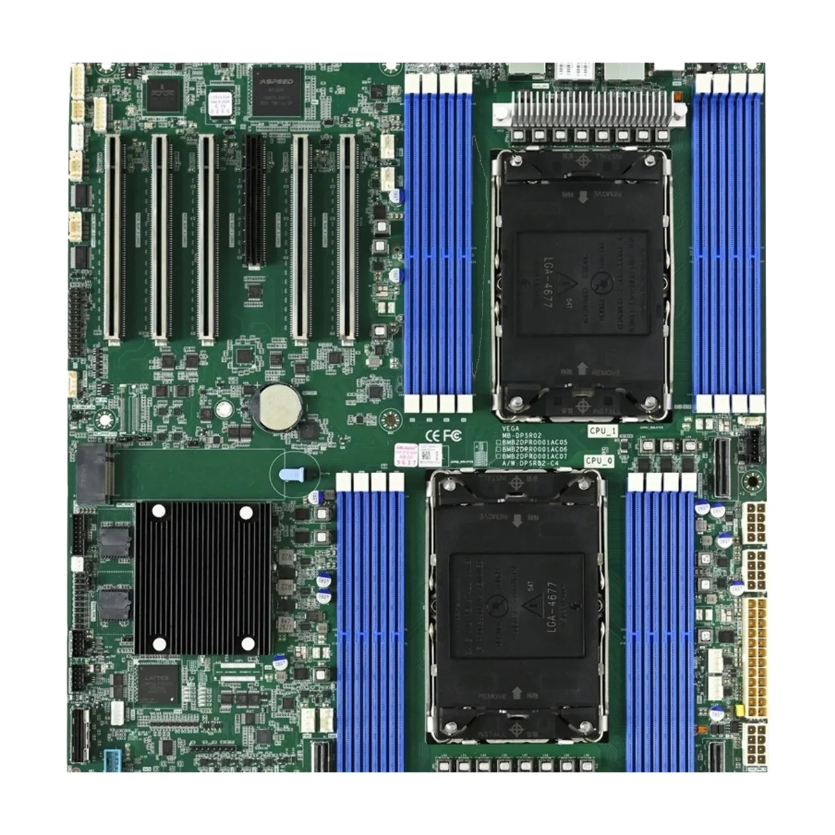 Серверная материнская плата AIC Vega MB, 2xLGA4677, Intel C741, 16xDDR5, 2xSATA, 2xM.2, 5xPCIe 5.0 x16, 1xVGA, 2x1Gb LAN, IPMI, 2xUSB-A 5Gbps, EATX