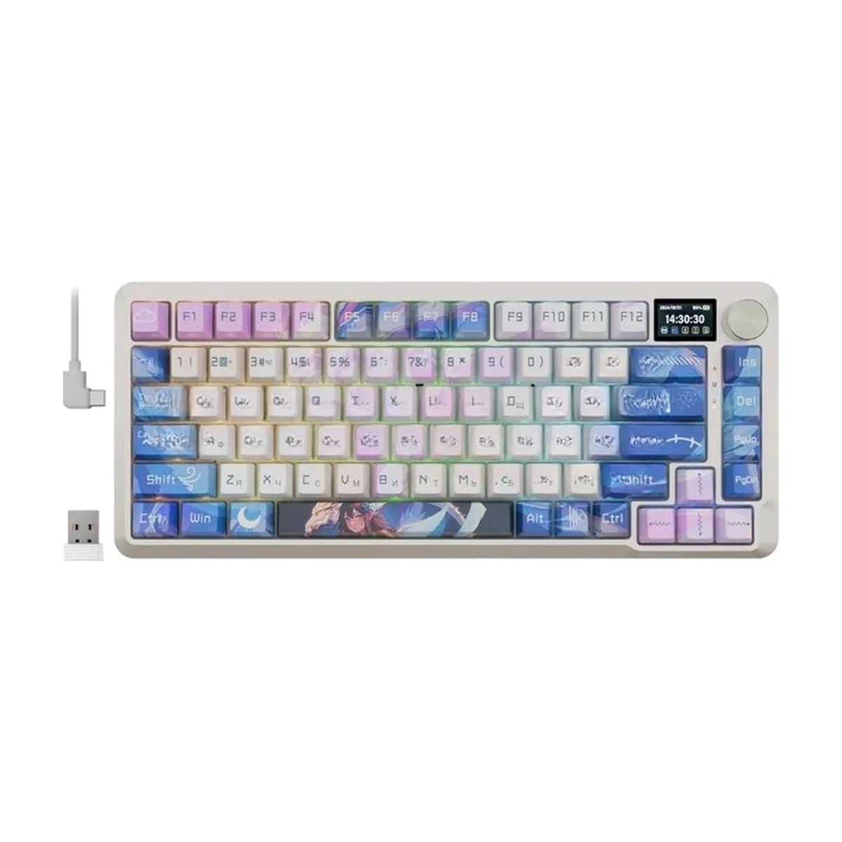 Клавиатура Redragon Flekact Pro гибридная, USB Type-A, Bluetooth, радиоканал, фиолетовый