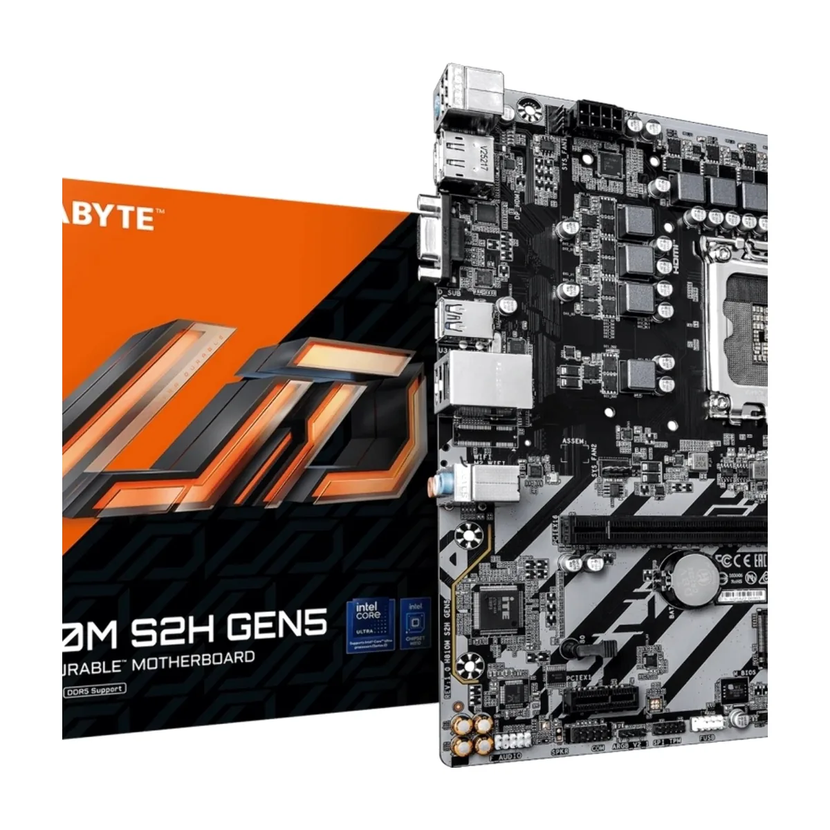 Материнская плата Gigabyte H810M S2H GEN5, LGA 1851, Intel H810, 2xDDR5, 4xSATA, 1xM.2, 1xPCIe 5.0 x16, 1xPCIe x1, 1xVGA, 1xHDMI, 1xDP, 1x1Gb LAN, 4xUSB-A 5Gbps, 2xUSB-A 2.0, 1xPS/2, 3x3.5 мм, 7.1, mATX