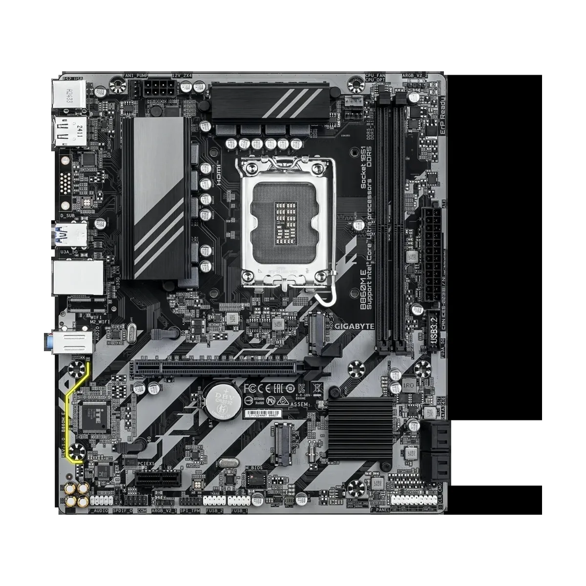 Материнская плата MSI PRO B860M-E, LGA1851, Intel B860, 2xDDR5, 4xSATA 6Gb/s, 2xM.2 PCIe, 1xPCIe 5.0 x16, 1xPCIe 4.0 x1, 1xHDMI, 1xDisplayPort, 1x 5Gb LAN, 6xUSB (4xUSB 2.0, 2xUSB 5Gbps Type-A), 3x3.5 мм, 7.1, mATX