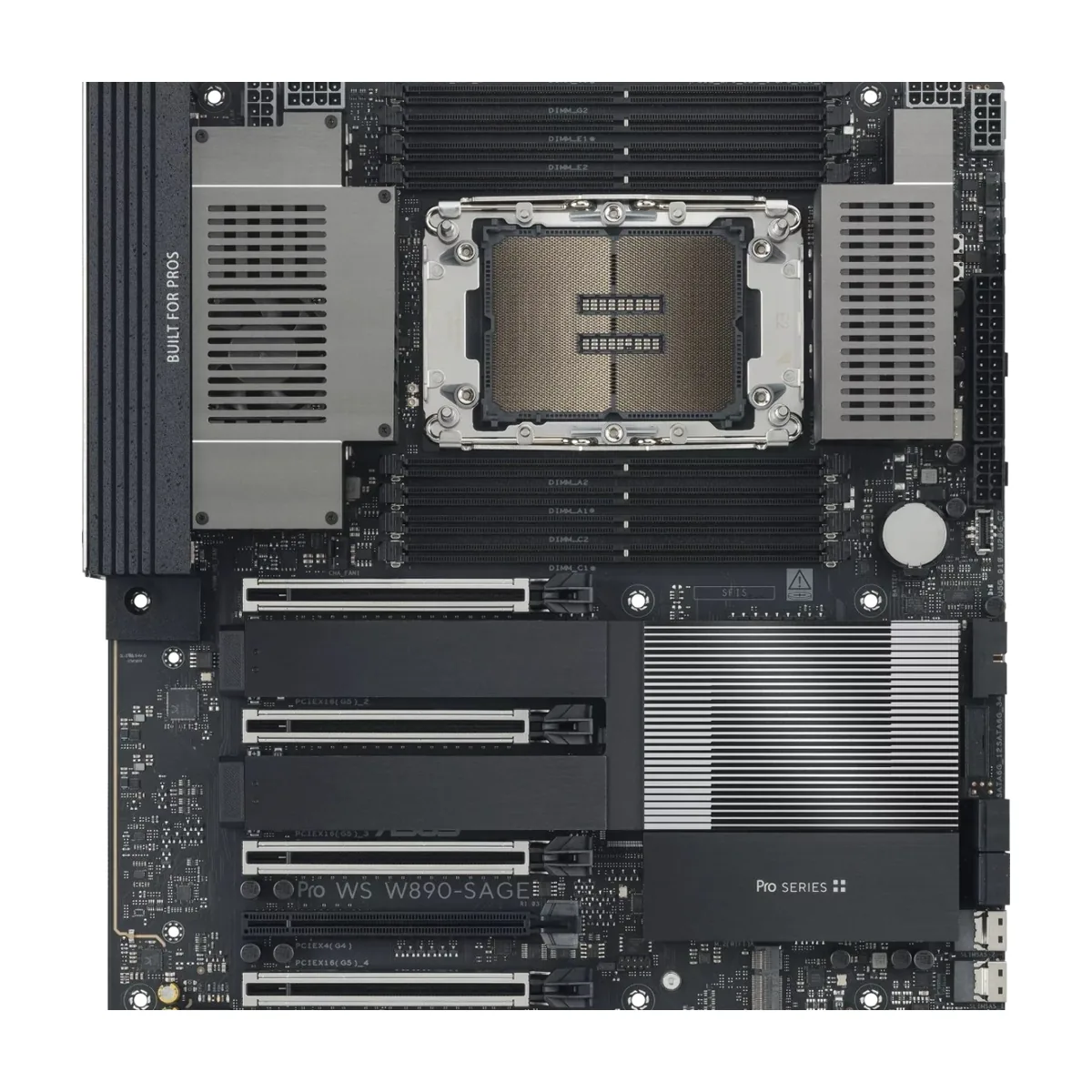 Серверная материнская плата ASUS PRO WS W890-SAGE, 1xLGA 4710-2, Intel W890, 8xDDR5, 4xSATA, 4xM.2, 4xPCIe 5.0 x16, 1xPCIe 4.0 x16, 2xDP, 1x2.5Gb LAN, 1x10Gb LAN, 2xUSB-C 40Gbps (USB4 / Gen3x2), 6xUSB-A 10Gbps, 2xUSB-A 2.0, 7.1, SSI CEB