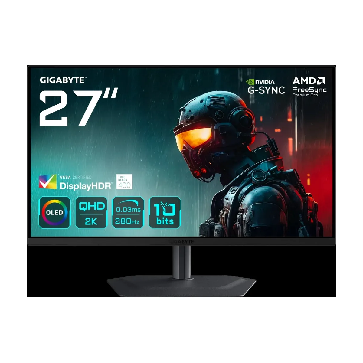 Монитор 26.5" Gigabyte MO27Q2A QD-OLED 2560x1440, 280 Гц, 0.03 мс, 16:9, 1000 кд/м², 2xHDMI, DisplayPort, USB-C, HDR, FreeSync Premium Pro, G-Sync Compatible, Flicker Free, Low Blue Light, встроенные динамики, трехсторонний безрамочный дизайн, поворот на 90 градусов, регулировка по высоте, черный