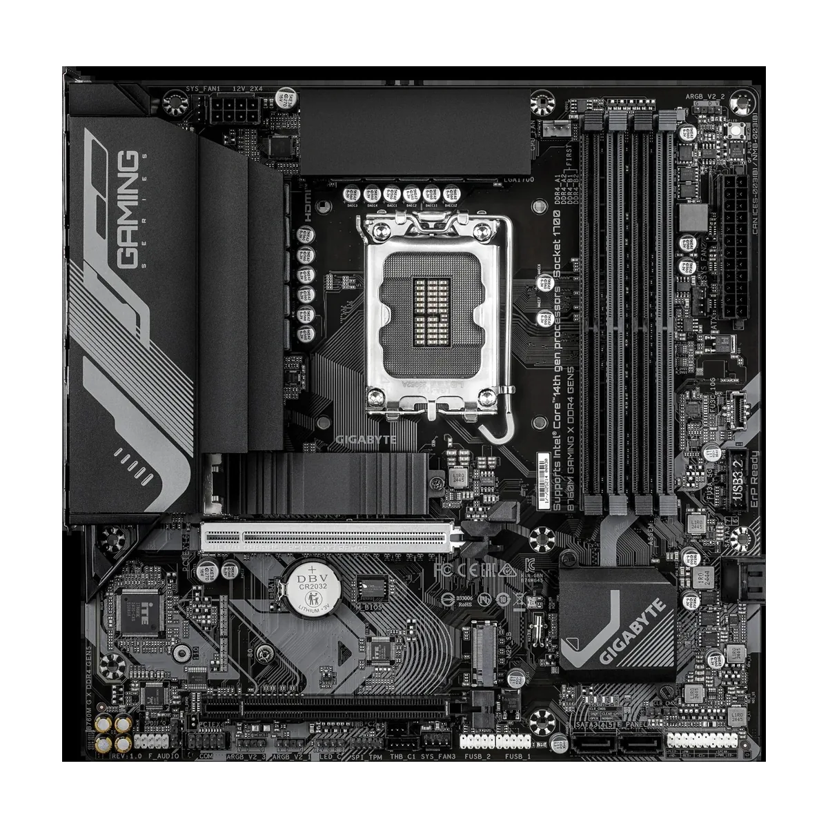 Материнская плата Gigabyte B760M GAMING X DDR4 GEN5, LGA1700, Intel B760, 4xDDR4, 4xSATA, 1xPCIe 5.0 x16, 1xPCIe 3.0 x4, 2xM.2 PCIe 4.0, 1xHDMI, 1xDisplayPort, 1x 2.5Gb LAN, 5xUSB 2.0, 3xUSB 3.2 Gen1, 3x3.5 мм, 7.1, microATX