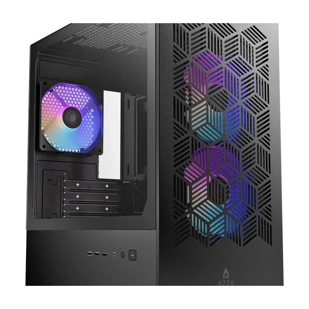 Корпус AZZA Aerohex-M Black, Mini-Tower, чёрный, 3 x 120 мм