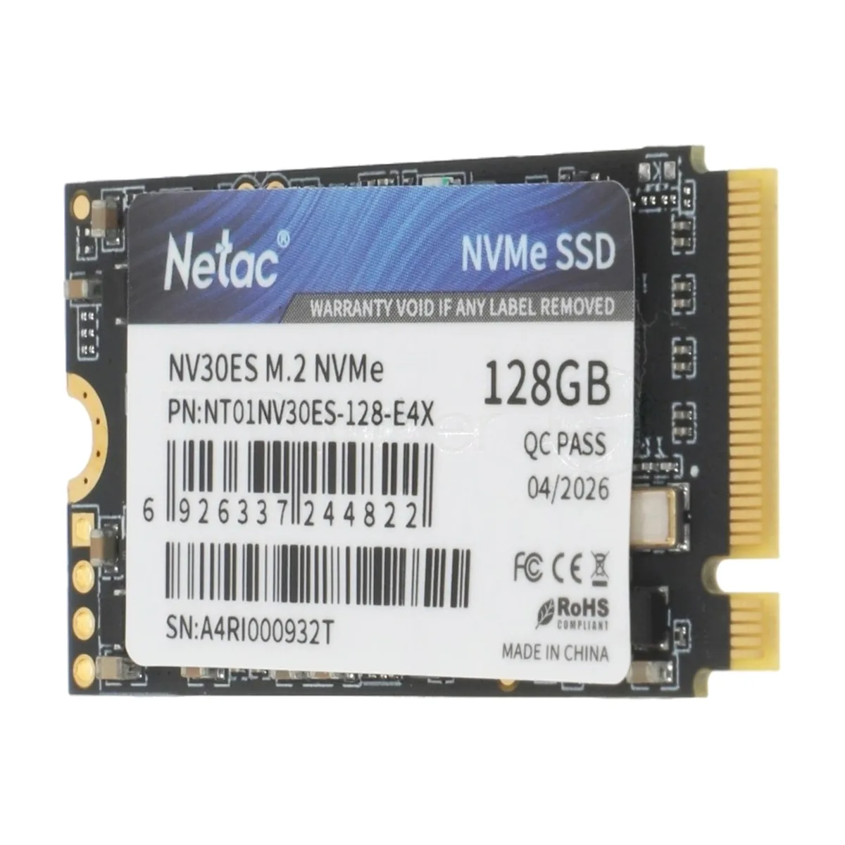 Твердотельный накопитель SSD M.2 2242 Netac 128Gb NV30ES Series NT01NV30ES-128-E4X (PCI-E 3x4, up to 1600/1300MBs, 3D NAND, 75TBW, NVMe, 22х42mm)