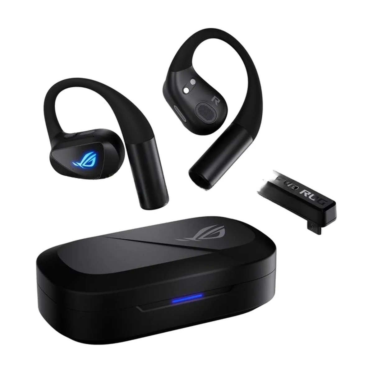 Гарнитура ASUS ROG Cetra Open Wireless Gaming Earbuds чёрный, беспроводная, радиоканал, до 16 ч, подсветка, совместимость с PS5