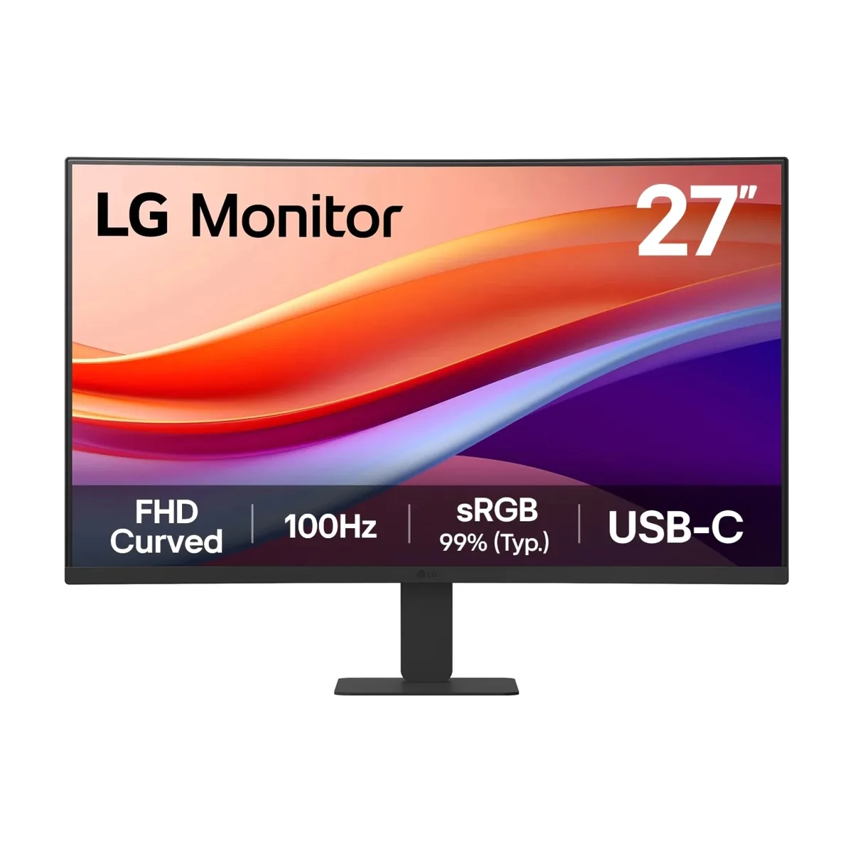 Монитор 27" LG 27U421A-B VA 1920x1080, 100 Гц, 5 мс, 16:9, HDR10, 250 кд/м², изогнутый (1500R), HDMI, USB-C (15 Вт), Flicker Free, стабилизатор черного цвета, черный