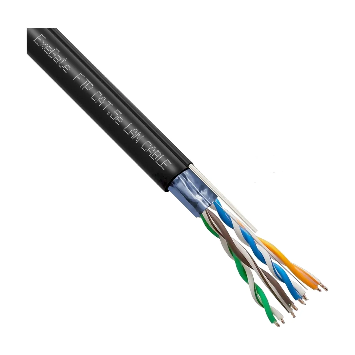 Кабель ExeGate FUTP4-C5e-CU-S24-SW-OUT-PE-BK-305-FLUKE FTP 4 пары кат.5e медь, 0.52мм (24AWG), FLUKE® test pass, экран, внешн., с тросом, 305м, черн., PE
