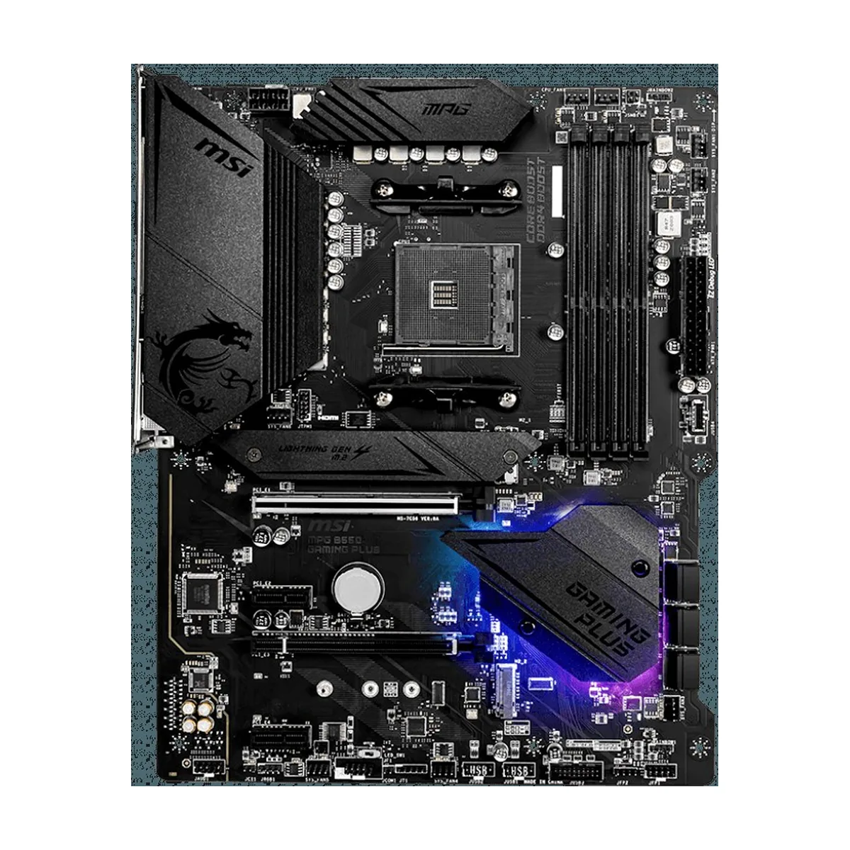 Материнская плата MSI B550 GAMING, AM4, AMD B550, 4xDDR4, 6xSATA, 2xM.2, 2xPCIe x16, 1xPCIe x1, 1xHDMI, 1xDisplayPort, 1x 1Gb LAN, 1xUSB 10Gbps Type-C, 1xUSB 10Gbps Type-A, 2xUSB 5Gbps Type-A, 4xUSB 2.0, 3x3.5 мм, 7.1, ATX