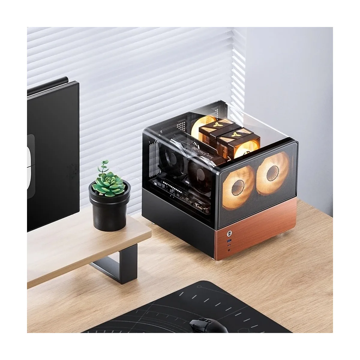 Корпус без блока питания JONSBO V12, Mini-Tower, TG, 2x120mm, 1xUSB-A 3.0 + 1xUSB-C 3.2, mATX, mITX Black