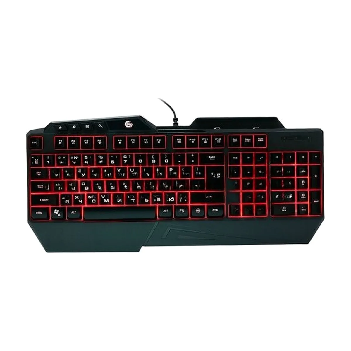 Проводная игровая клавиатура Gembird KB-G450L, полноразмерная, 104кл+4доп, 12Fn, подсветка 3 цвета, подставка для тел, 1.5м, черная
