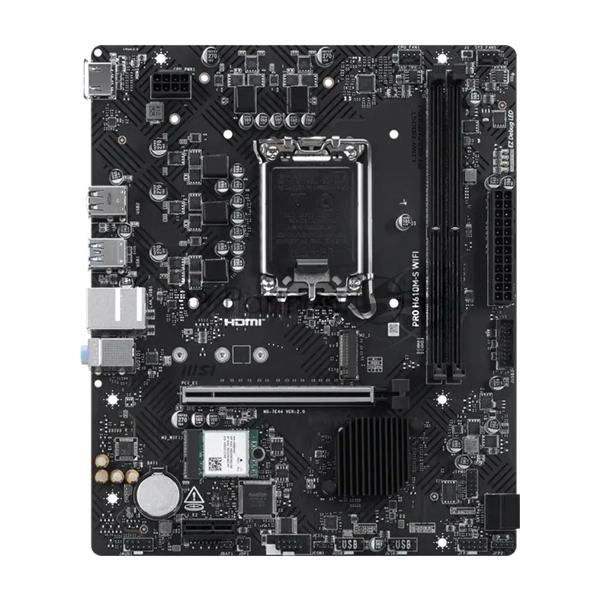 Материнская плата MSI PRO H610M-S WIFI, LGA1700, Intel H610, 2xDDR5, 2xSATA, 1xM.2, 1xPCIe 4.0 x16, 1xPCIe 3.0 x1, 1xHDMI, 1x 1Gb LAN, 2xUSB 3.2 Gen1, 4xUSB 2.0, 3x3.5 мм, 7.1, microATX