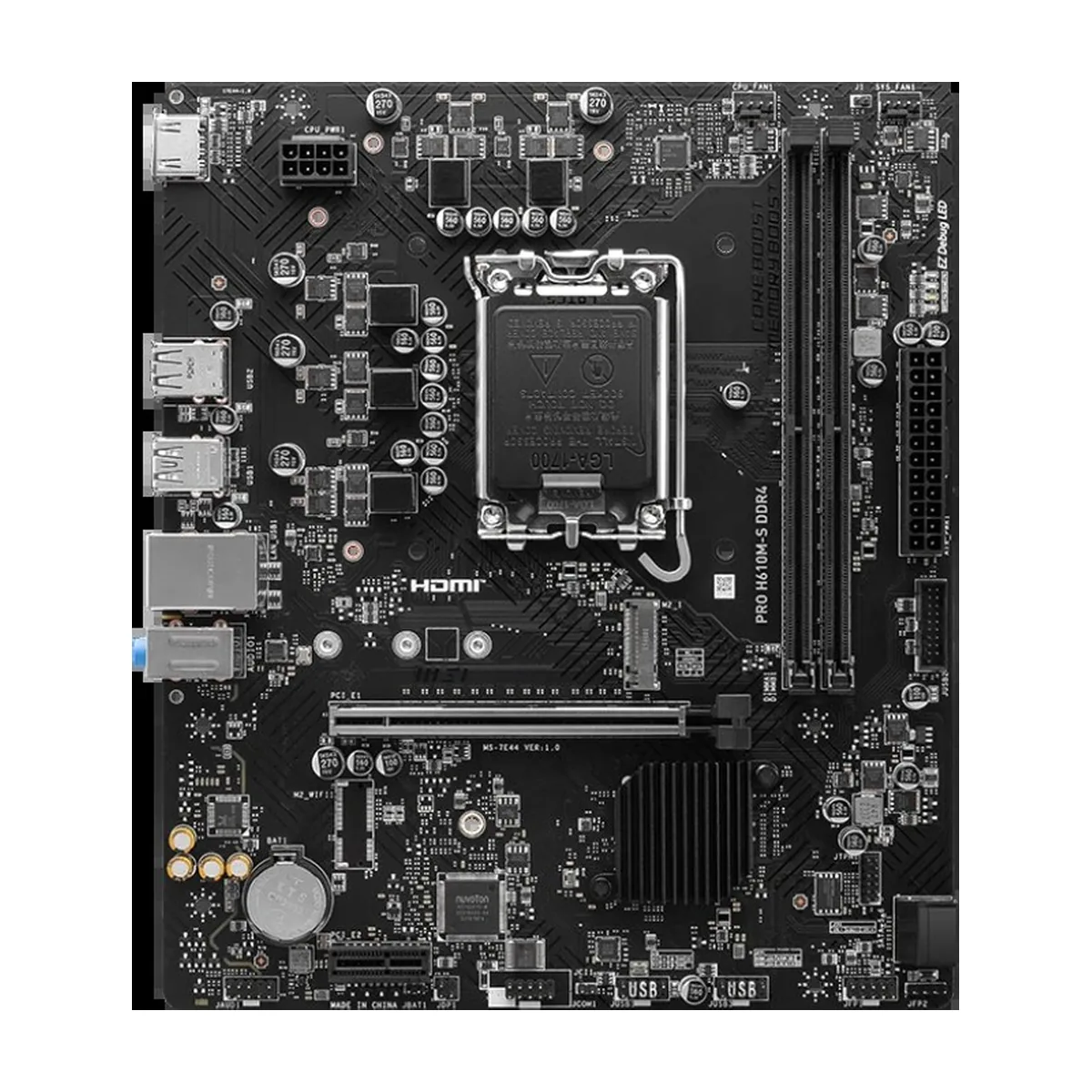 Материнская плата MSI PRO H610M-S DDR4 II, LGA1700, Intel H610, 2xDDR4, 2xSATA, 1xM.2 PCIe 3.0, 1xPCIe 4.0 x16, 1xPCIe 3.0 x1, 1xHDMI, 1x 1Gb LAN, 2xUSB 3.2 Gen1, 4xUSB 2.0, 3x3.5 мм, 7.1, microATX