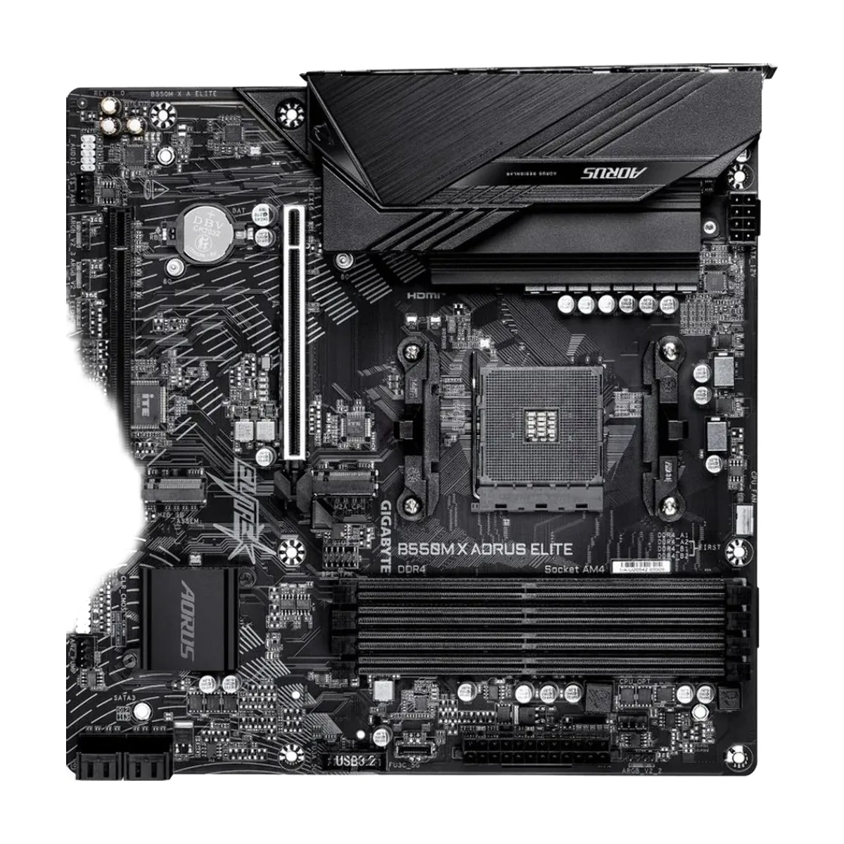 Материнская плата Gigabyte B550M X AORUS ELITE, AM4, AMD B550, 4xDDR4, 4xSATA, 2xM.2 PCIe 4.0/3.0, 1xPCIe 4.0 x16, 1xPCIe 3.0 x4, 1xHDMI, 1xDisplayPort, 1x 2.5Gb LAN, 4xUSB 3.2 Gen 1, 1xUSB Type-C 3.2 Gen 1, 2xUSB 2.0, 3x3.5 мм, 7.1, microATX