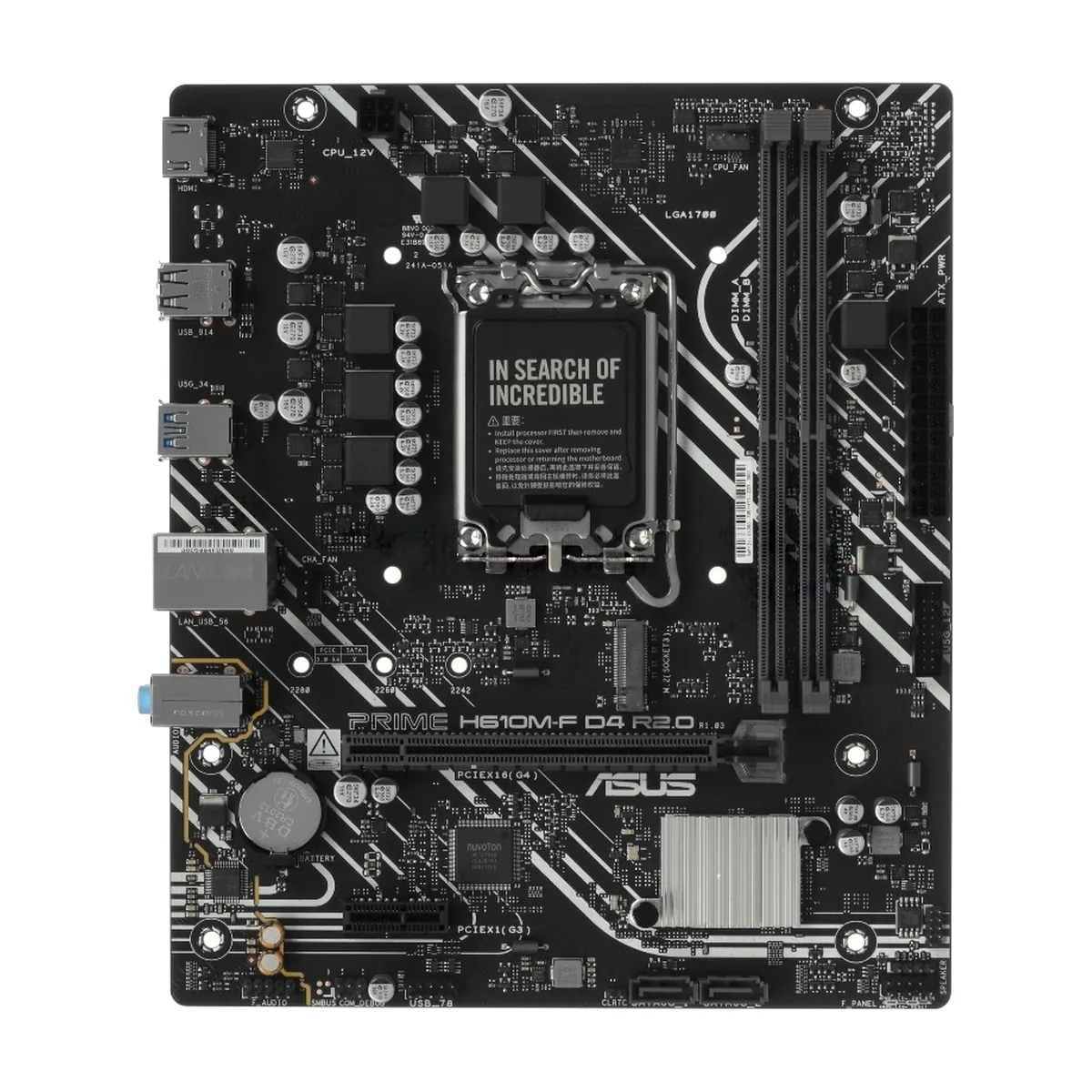Материнская плата ASUS PRIME H610M-F D4 R2.0, LGA1700, Intel H610, 2xDDR4, 2xSATA, 1xM.2 PCIe 3.0 x4, 1xPCIe 4.0 x16, 1xPCIe 3.0 x1, 1xHDMI, 1x 1Gb LAN, 2xUSB 3.2 Gen1, 4xUSB 2.0, 3x3.5 мм, 7.1, microATX