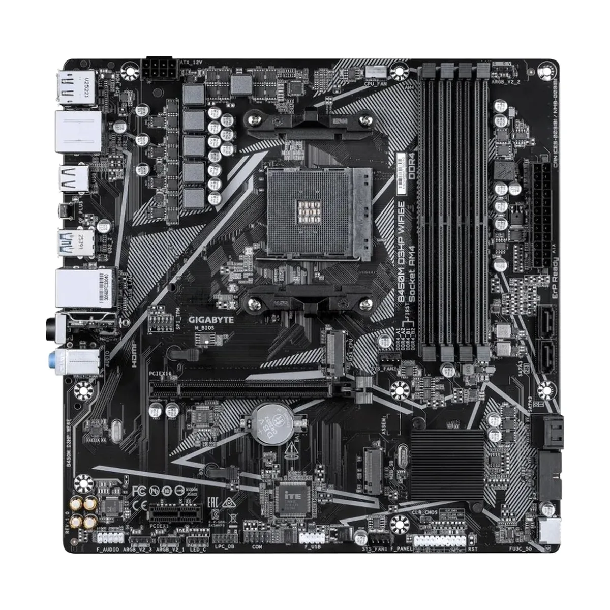 Материнская плата Gigabyte B450M D3HP WIFI6E, AM4, AMD B450, 4xDDR4, 4xSATA 6Gb/s, 2xM.2, 1xPCIe 3.0 x16, 1xPCIe 2.0 x1, 2xHDMI, 1xDisplayPort, 1x1Gb LAN, 4xUSB 3.2 Gen 1, 3xUSB 2.0, 3x3.5 мм, 7.1, microATX