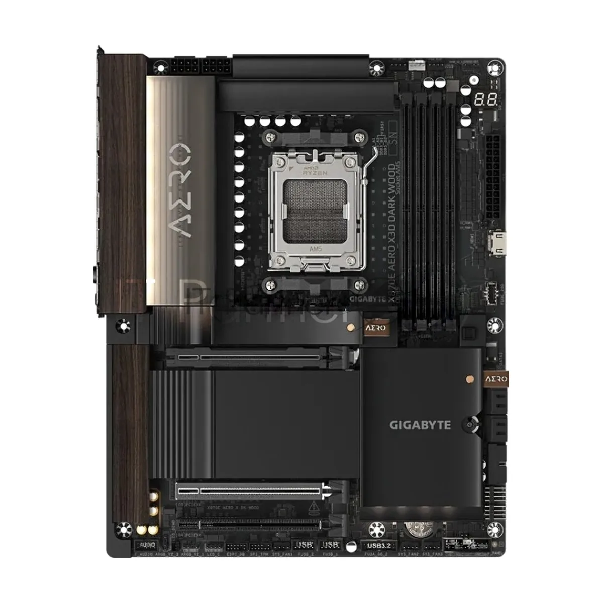 Материнская плата Gigabyte X870E AERO X3D DARK WOOD, AM5, AMD X870E, 4xDDR5, 4xSATA 6Gb/s, 4xM.2, 2xPCIe 5.0 x16, 1xPCIe 4.0 x4, 1xHDMI, 2x5Gb LAN, 3xUSB Type-C, 5xUSB 3.2 Gen 2, 3xUSB 3.2 Gen 1, 2x3.5 мм, 7.1, ATX