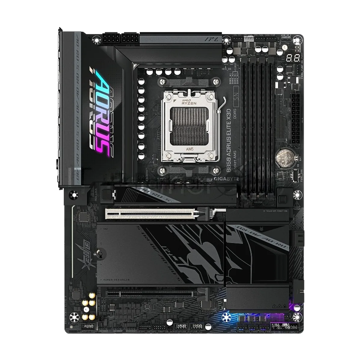 Материнская плата Gigabyte B850 AORUS ELITE X3D, AM5, AMD B850, 4xDDR5, 2xSATA, 4xM.2, 1xPCIe 5.0 x16, 1xPCIe 4.0 x4, 1xHDMI, 1x 5GbE LAN, 2xUSB 3.2 Gen 2 Type-C, 2xUSB 3.2 Gen 2 Type-A, 4xUSB 3.2 Gen 1, 4xUSB 2.0,