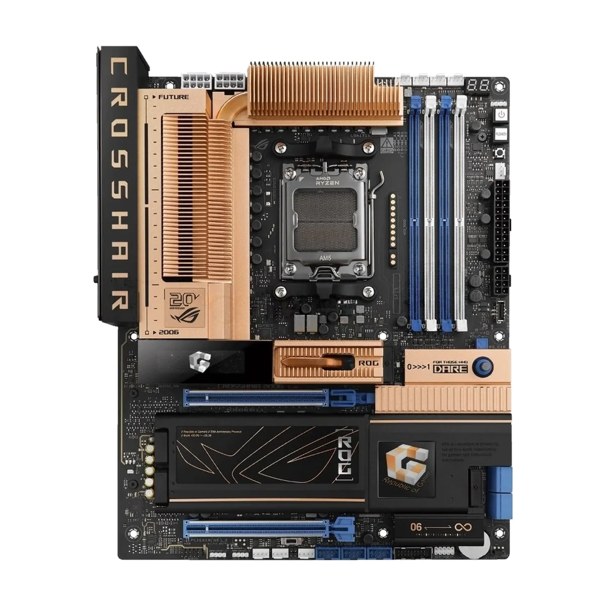 Материнская плата ASUS ROG CROSSHAIR 2006, AM5, AMD X870E, 4xDDR5, 4xSATA 6Gb/s, 5xM.2, 2xPCIe 5.0 x16, 1xHDMI, 1x 10Gb LAN + 1x 5Gb LAN, 2xUSB4 Type-C + 6xUSB 3.2 Gen2 Type-A + 3xUSB 3.2 Gen2 Type-C, 2x3.5 мм, 7.1, ATX