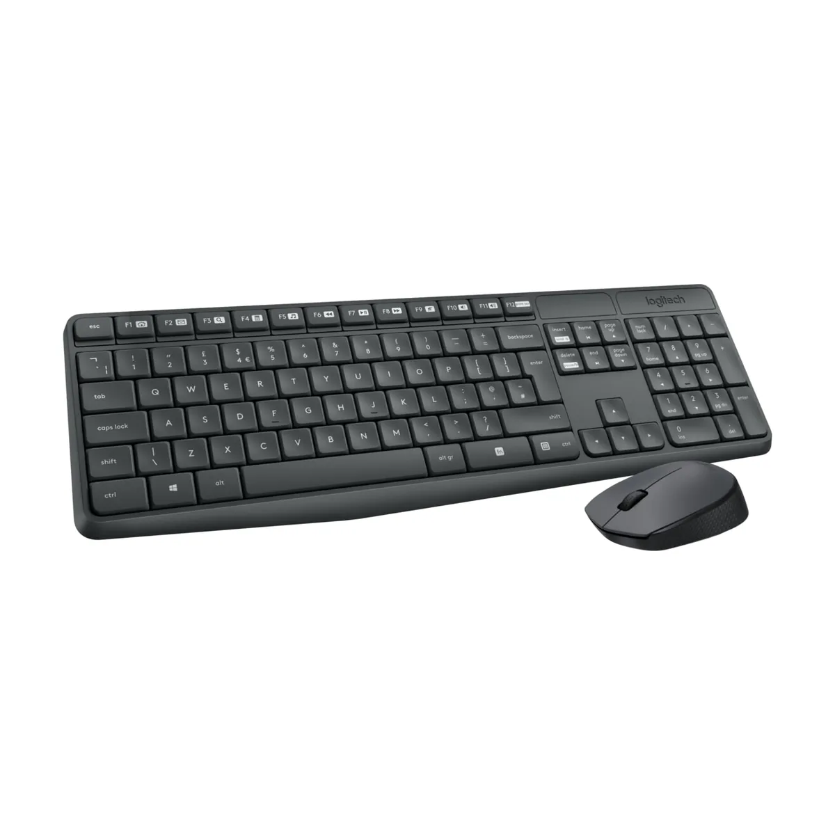 Комплект клавиатура+мышь Logitech MK235 беспроводной, USB, 1000 DPI, серый (заводская гравировка)