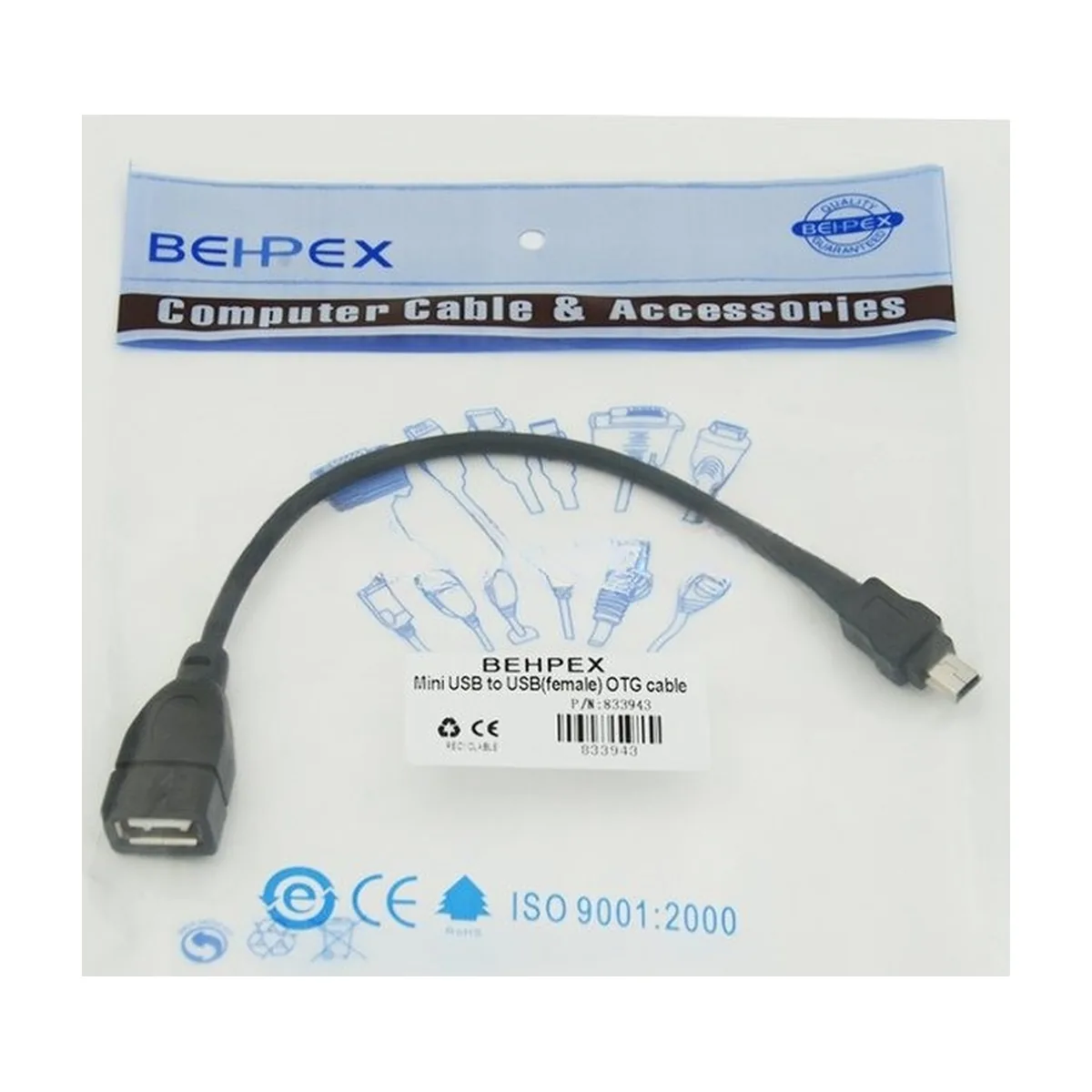 Кабель USB Behpex OTG USB(f)/miniUSB (0.2м)