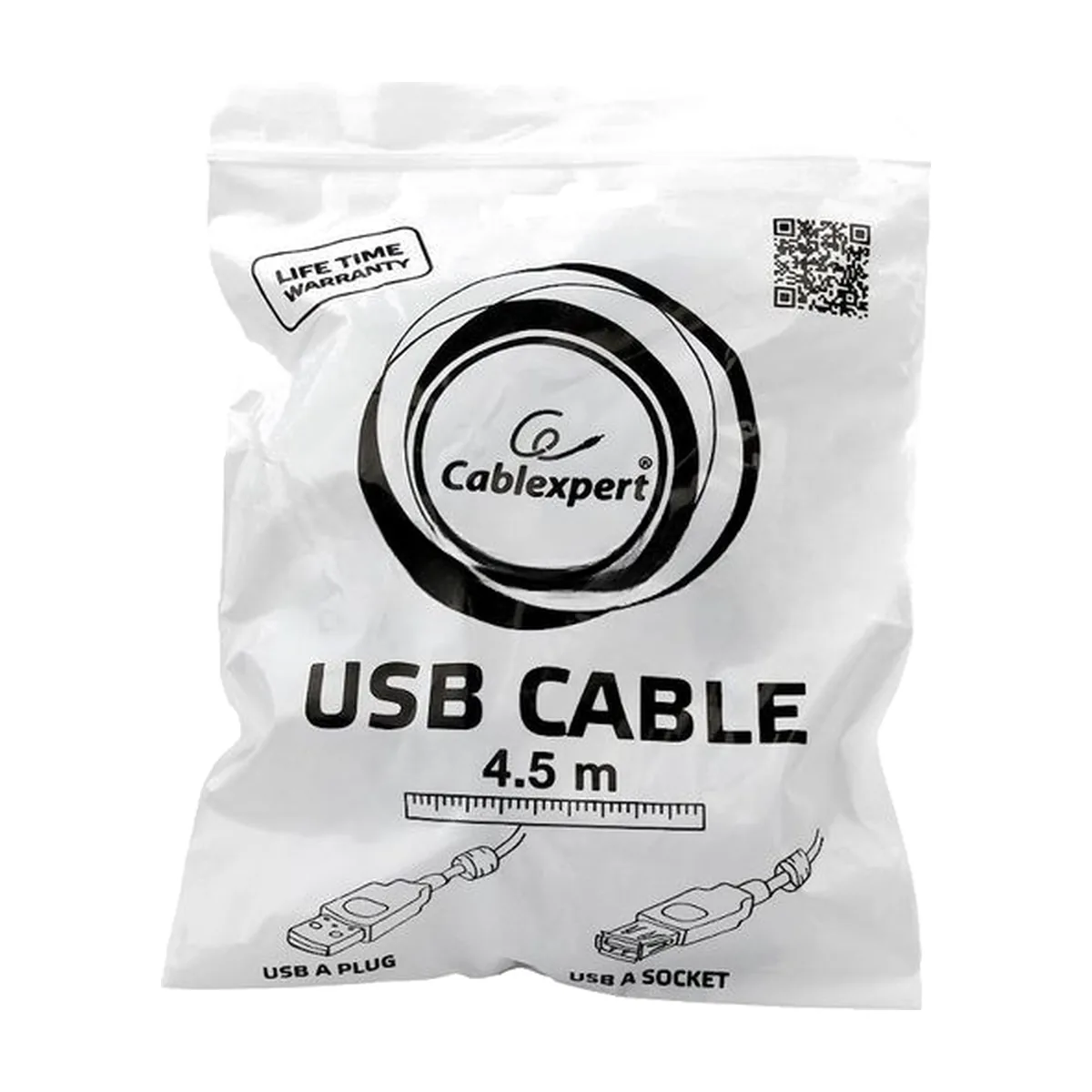 Кабель Gembird/Cablexpert USB 2.0, AM/AF, 4.5м, экран, 2феррит.кольца, черный, пакет