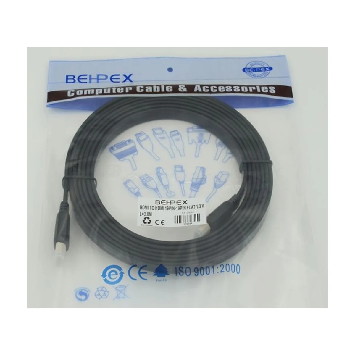 Кабель HDMI 3м SIEMAX FLAT 19M - 19M плоский, черный