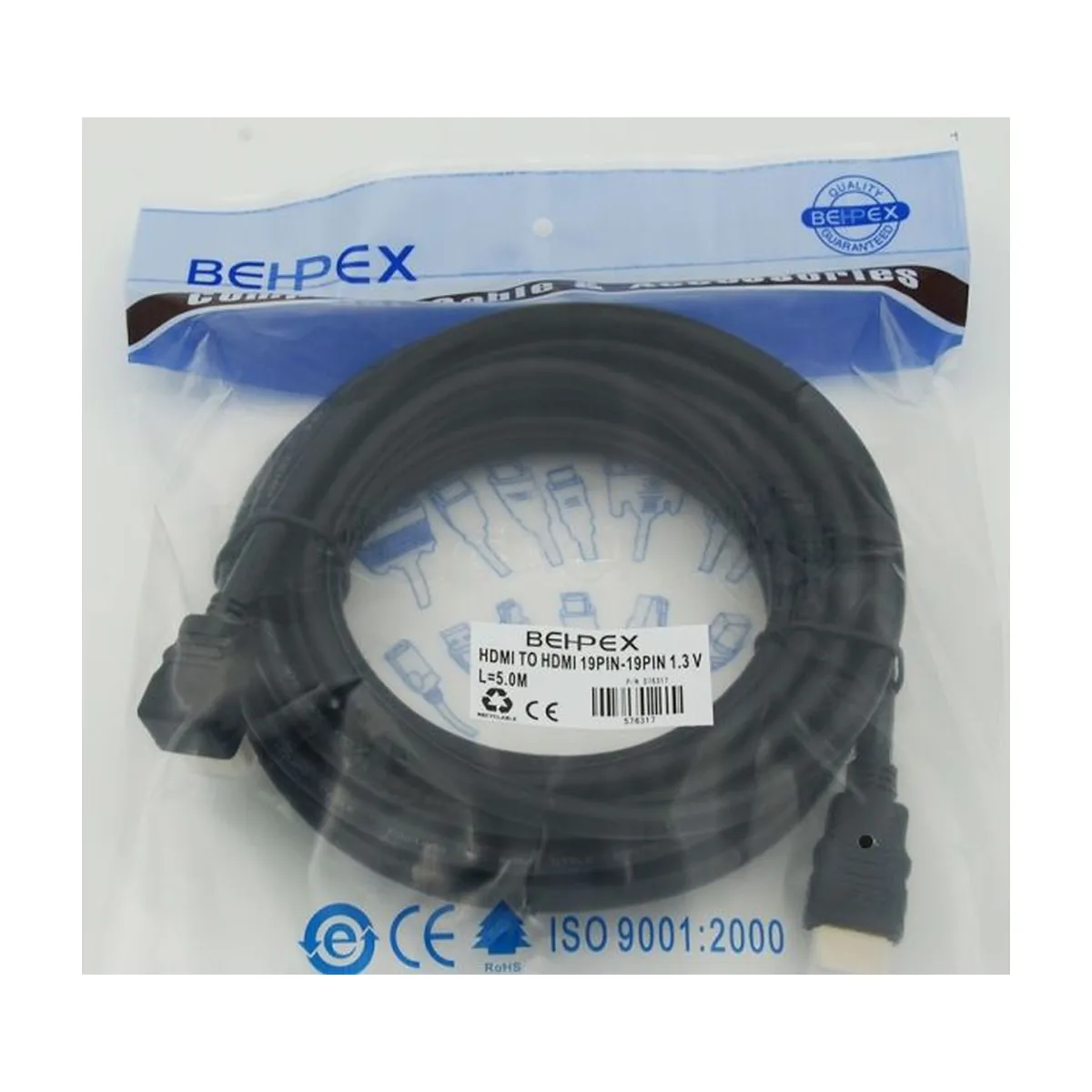 Кабель аудио-видео Behpex HDMI (m)/HDMI (m) 5м. черный ver1.3