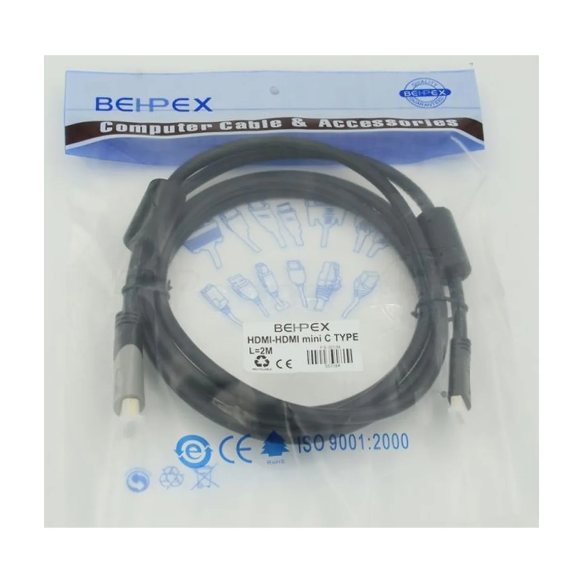 Кабель аудио-видео Behpex HDMI (m)/Mini HDMI (m) 2м. феррит.кольца черный